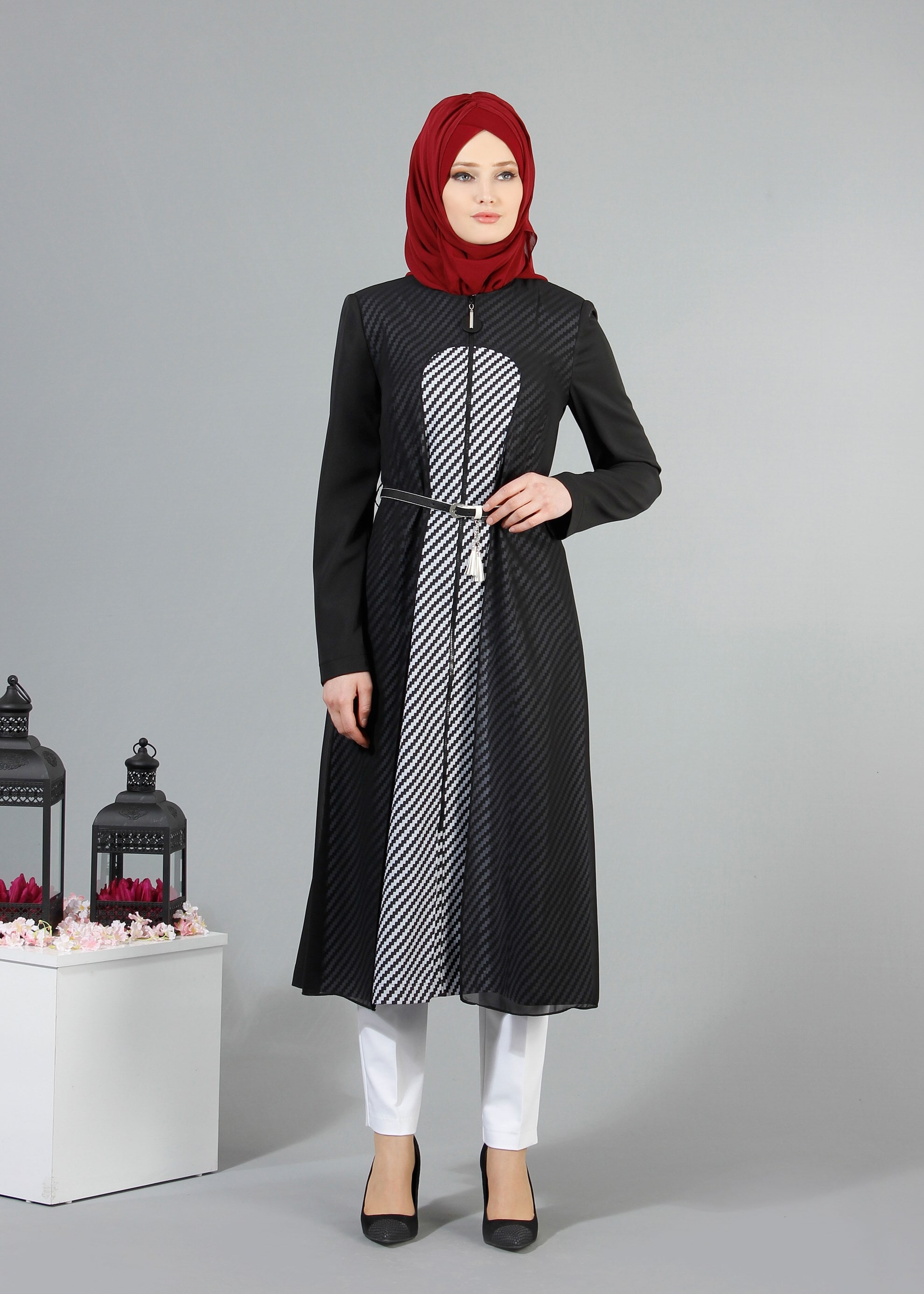 Tesettür giyim SİYAH 1733 Sarah Tesettür Trench 38/44 TEK40
