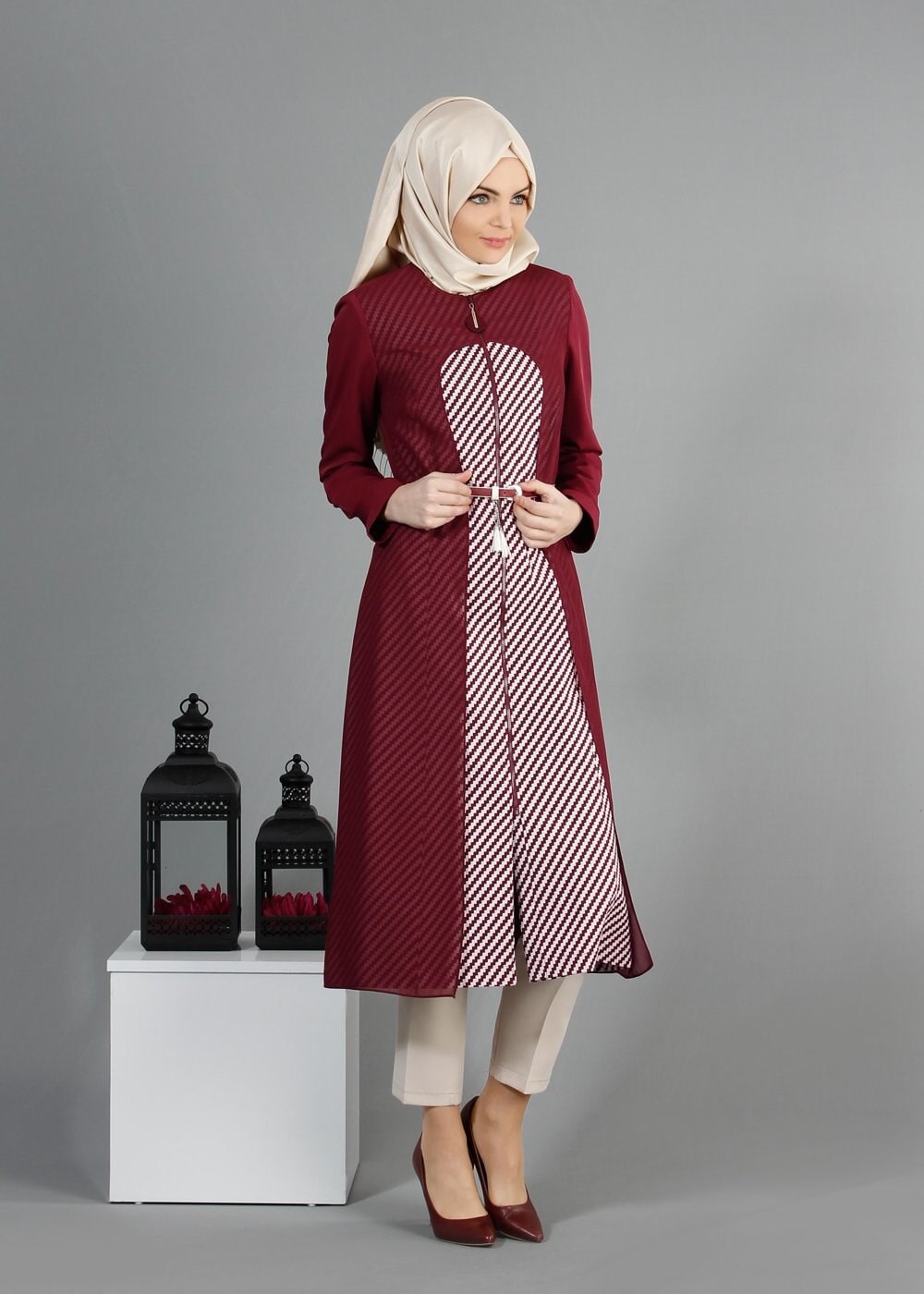 Tesettür giyim BORDO 1733 Sarah Tesettür Trench 38/44 TEK40