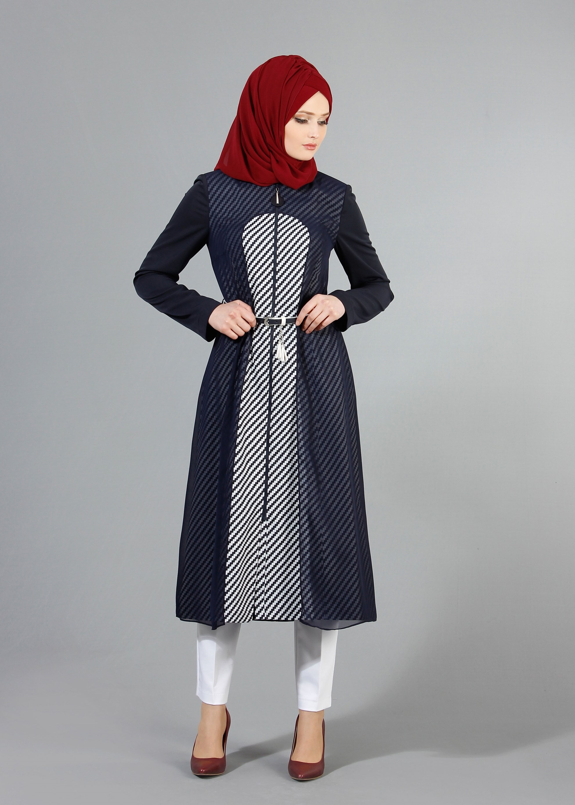 Tesettür giyim LACİVERT 1733 Sarah Tesettür Trench 38/44 TEK40