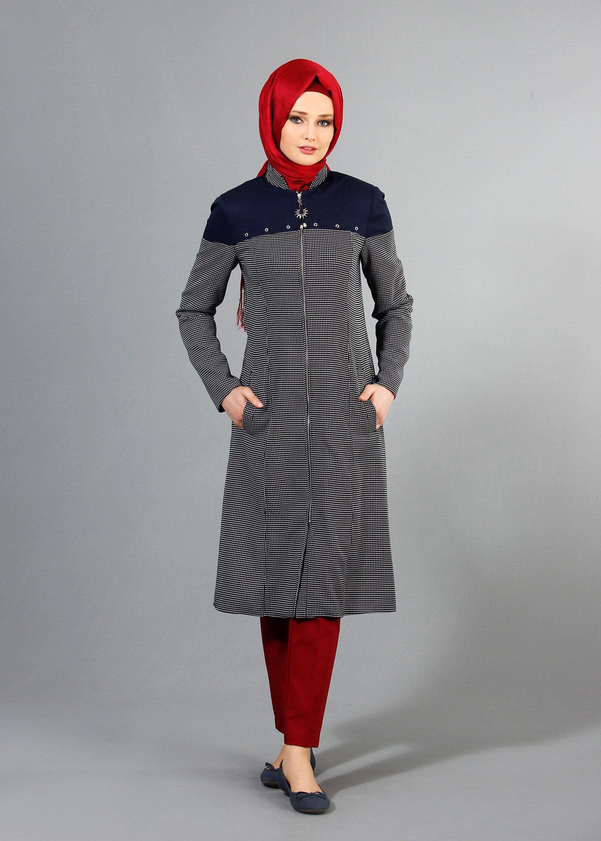 Hijab clothing NAVY BLUE 1734 Forever Tesettür Trench 38/46 TEK40