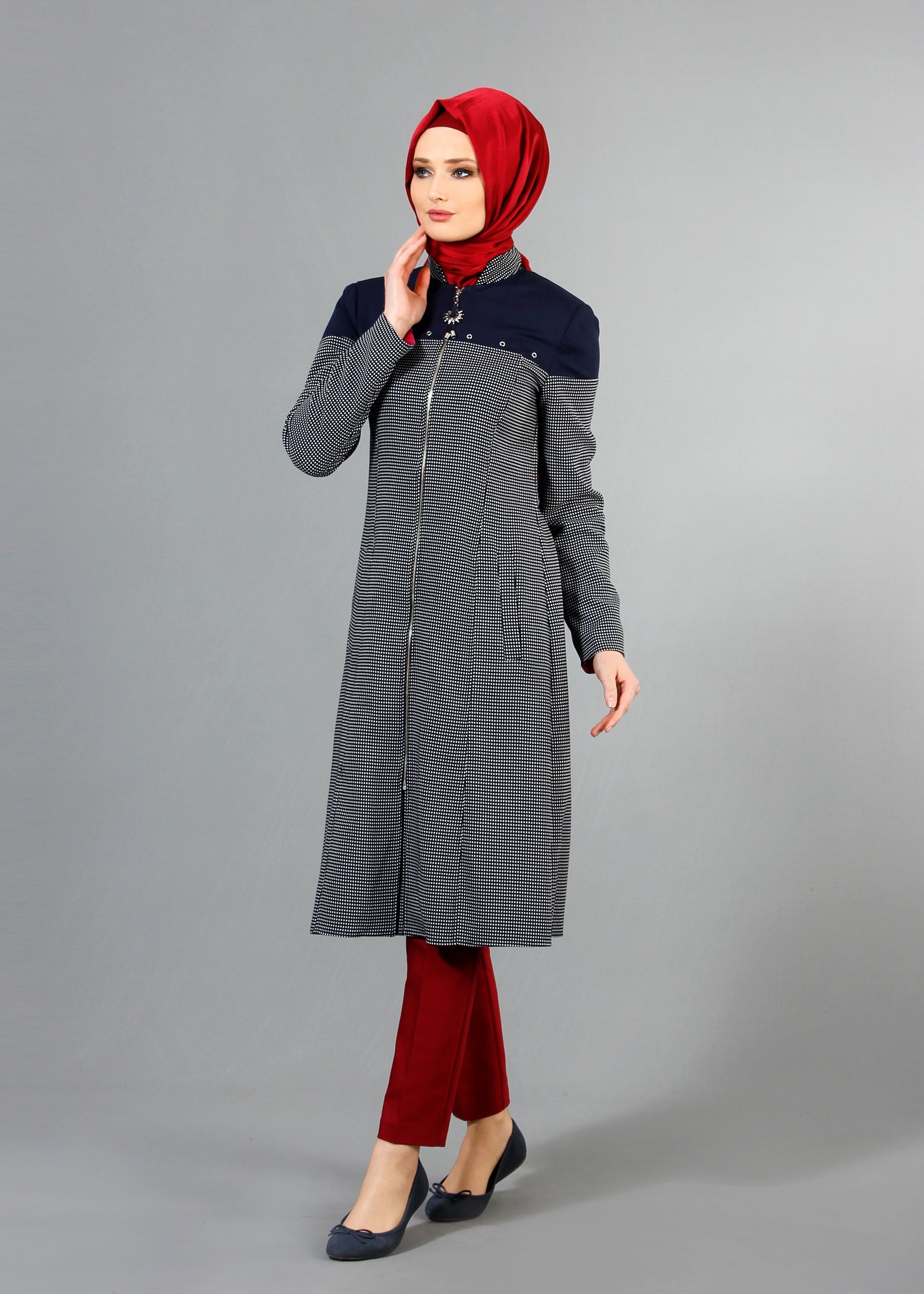 Hijab clothing NAVY BLUE 1734 Forever Tesettür Trench 38/46 TEK40