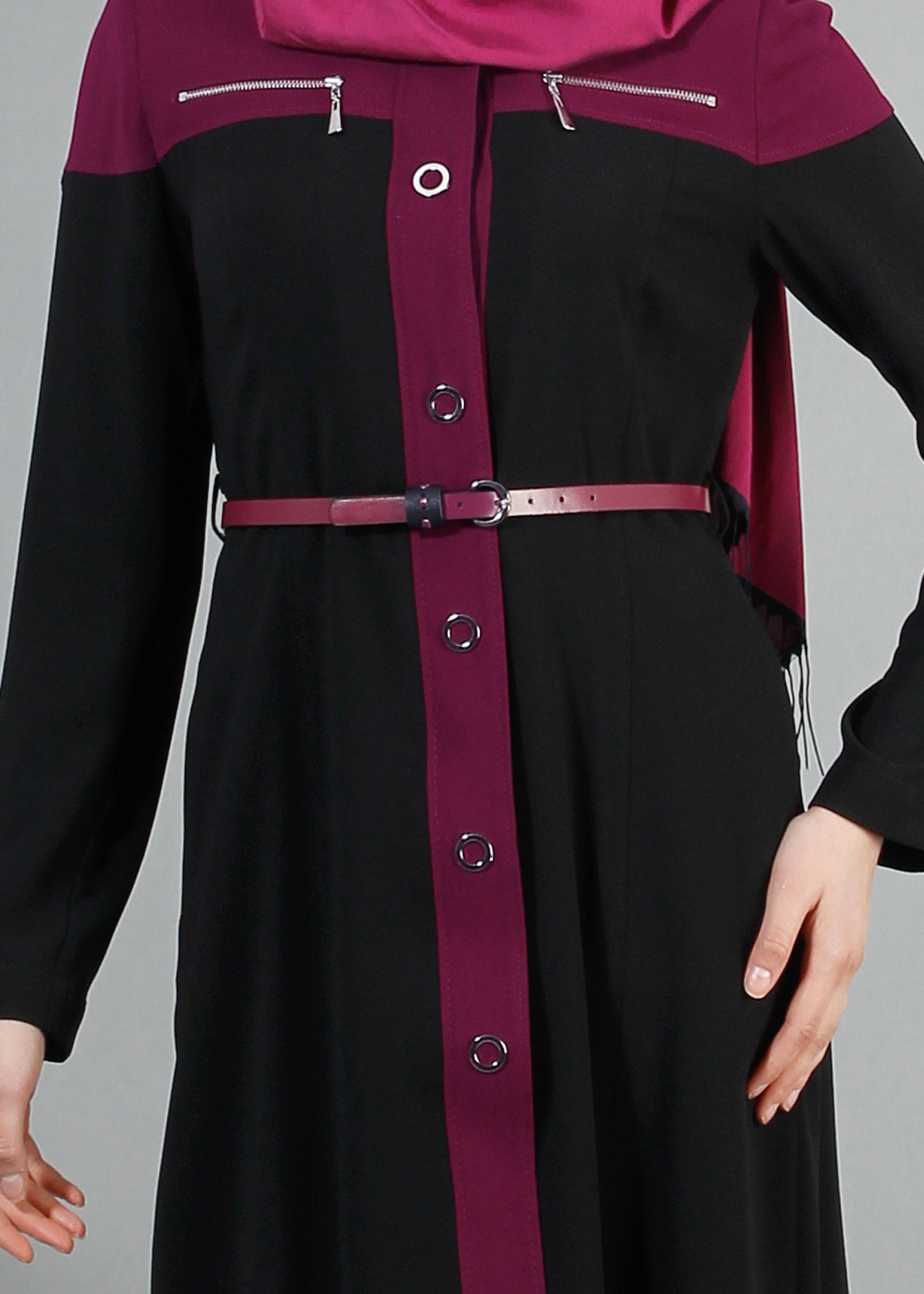 Tesettür giyim SİYAH 1735 Picasso Tesettür Trench 38/46 TEK38