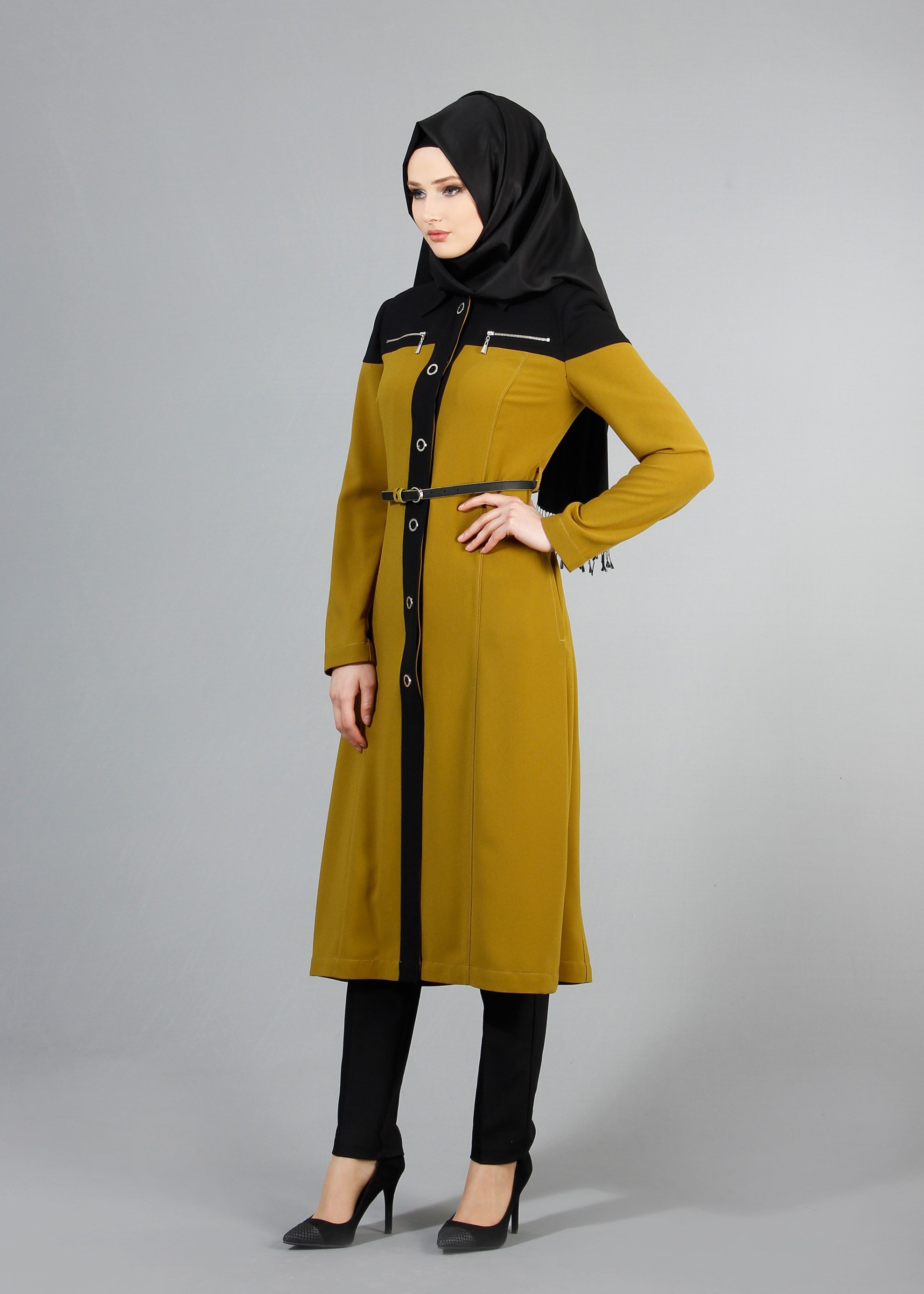 Tesettür giyim SARI 1735 Picasso Tesettür Trench 38/46 TEK38