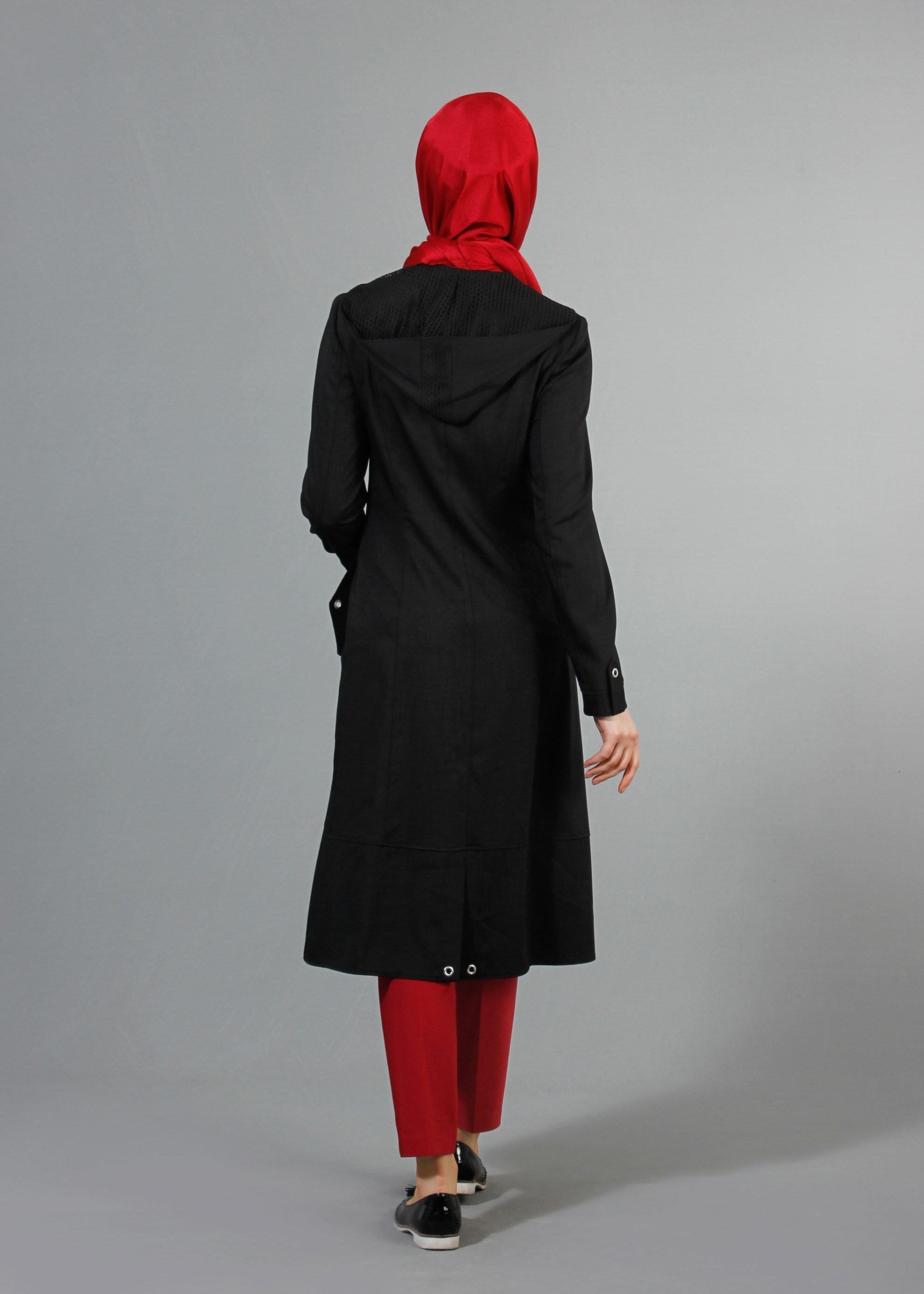 Tesettür giyim SİYAH 1738 Derin Tesettür Trench 38/46 TEK38