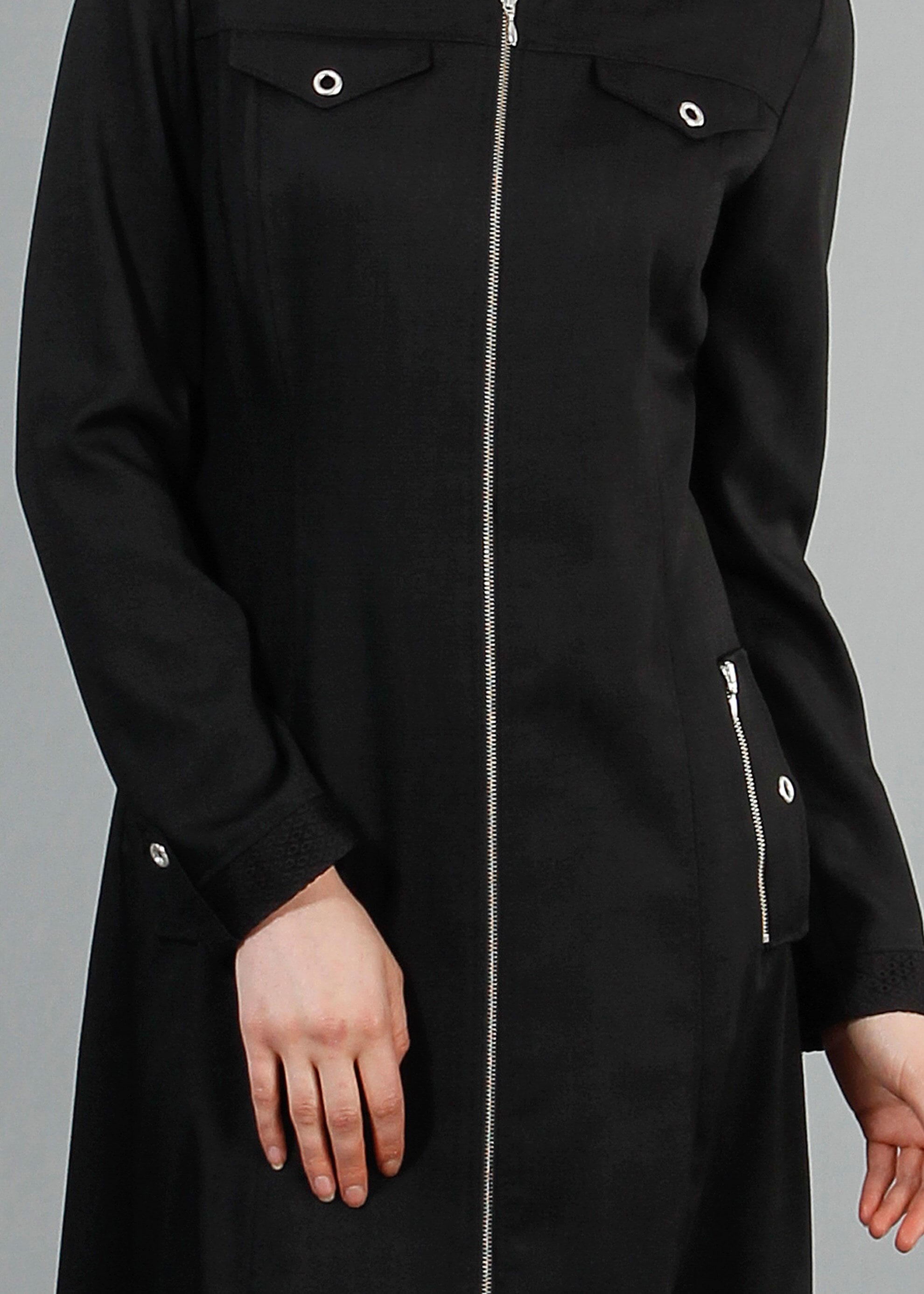 Tesettür giyim SİYAH 1738 Derin Tesettür Trench 38/46 TEK38