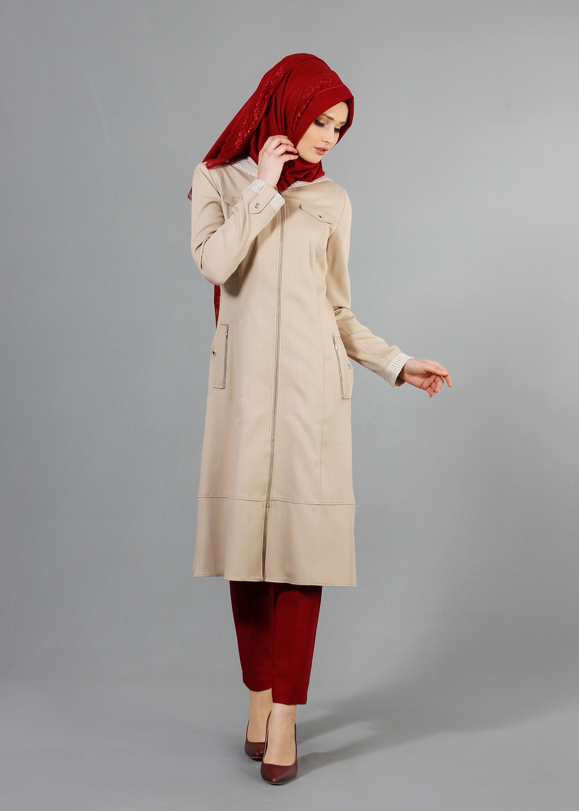 Tesettür giyim BEJ 1738 Derin Tesettür Trench 38/46 TEK38