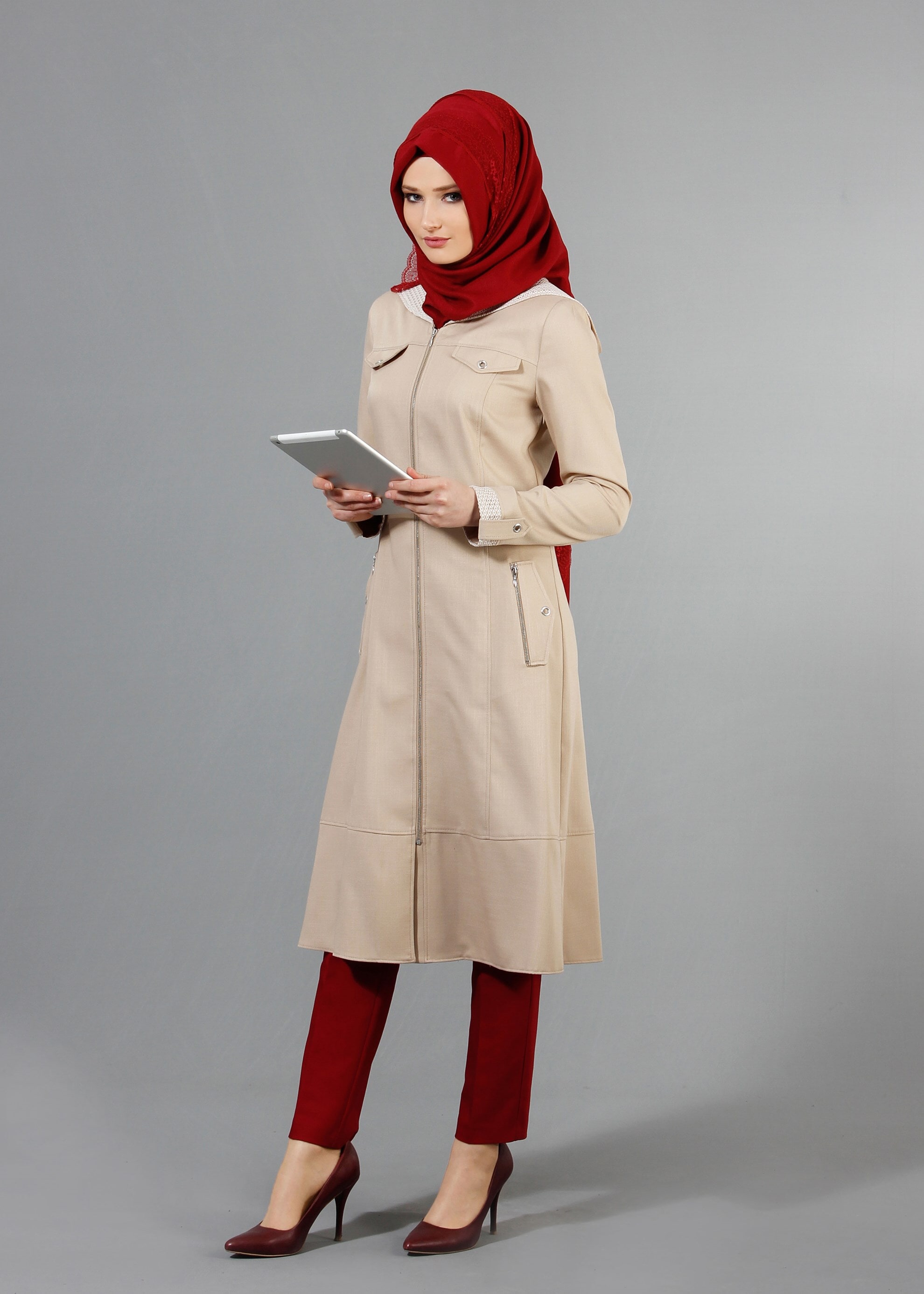 Tesettür giyim BEJ 1738 Derin Tesettür Trench 38/46 TEK38