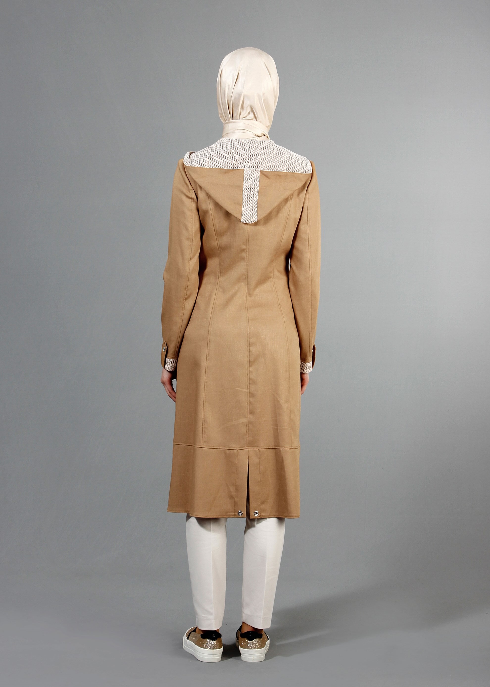 Tesettür giyim KAHVE 1738 Derin Tesettür Trench 38/46 TEK38