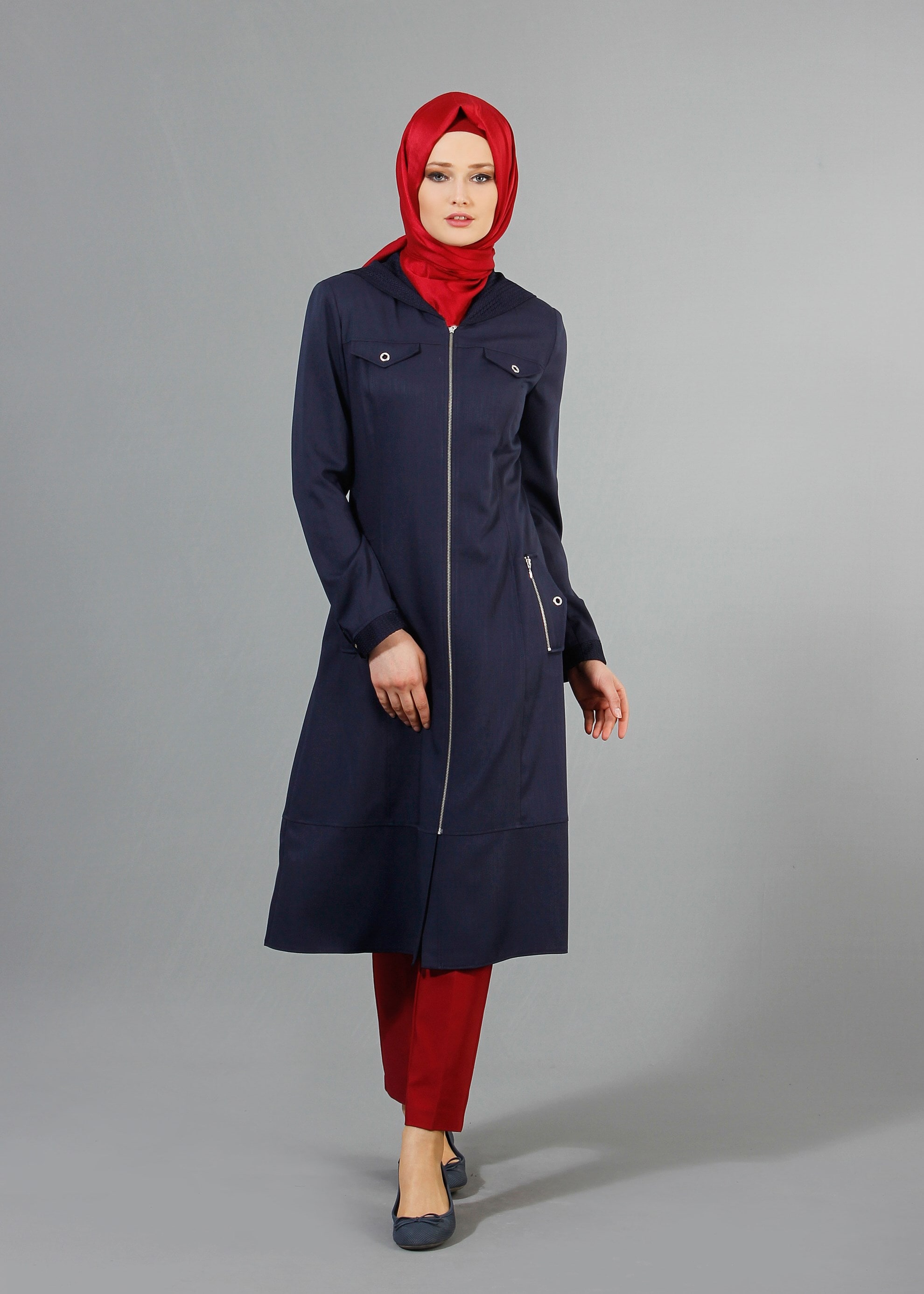 Tesettür giyim LACİVERT 1738 Derin Tesettür Trench 38/46 TEK38