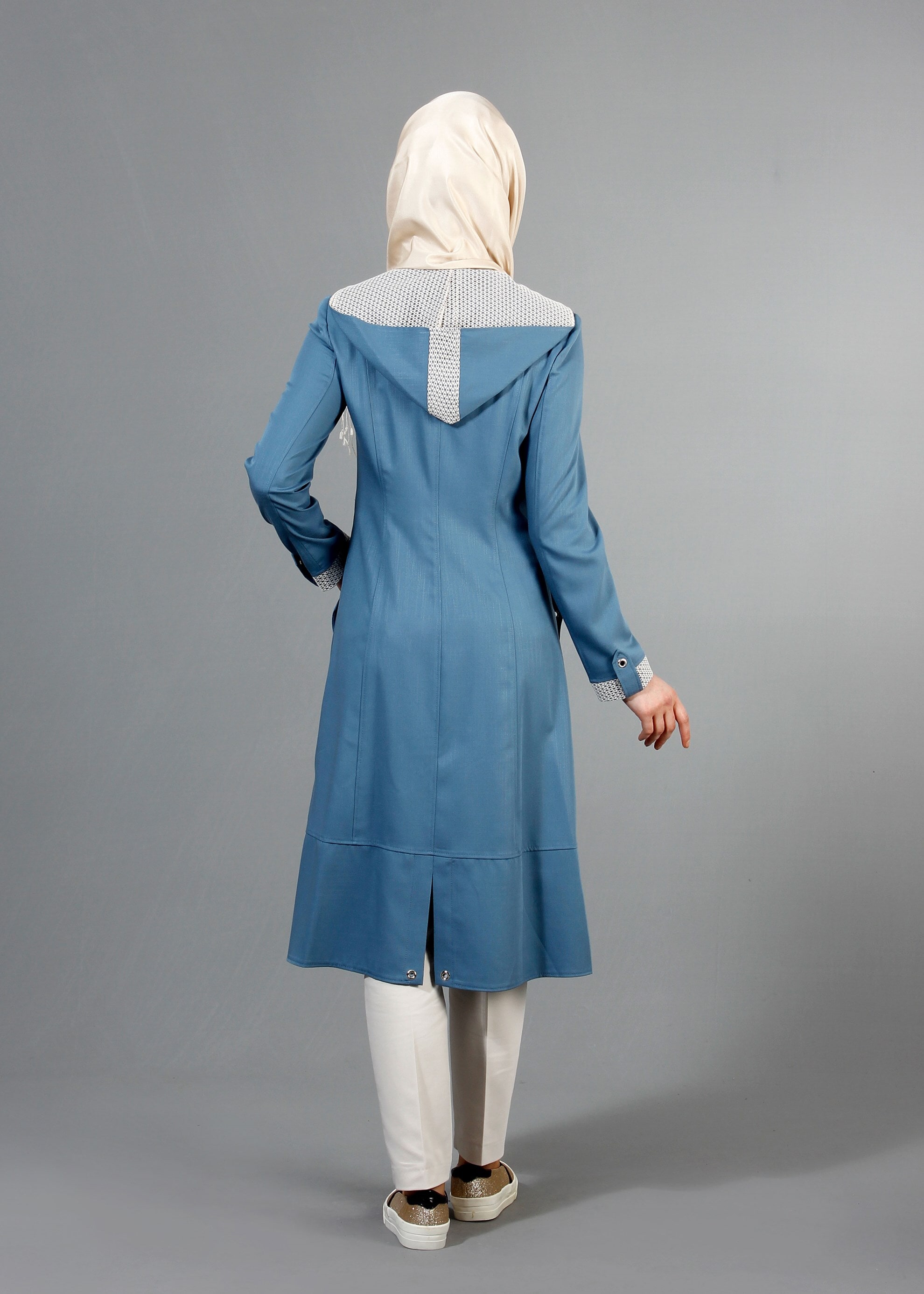 Tesettür giyim MAVİ 1738 Derin Tesettür Trench 38/46 TEK38