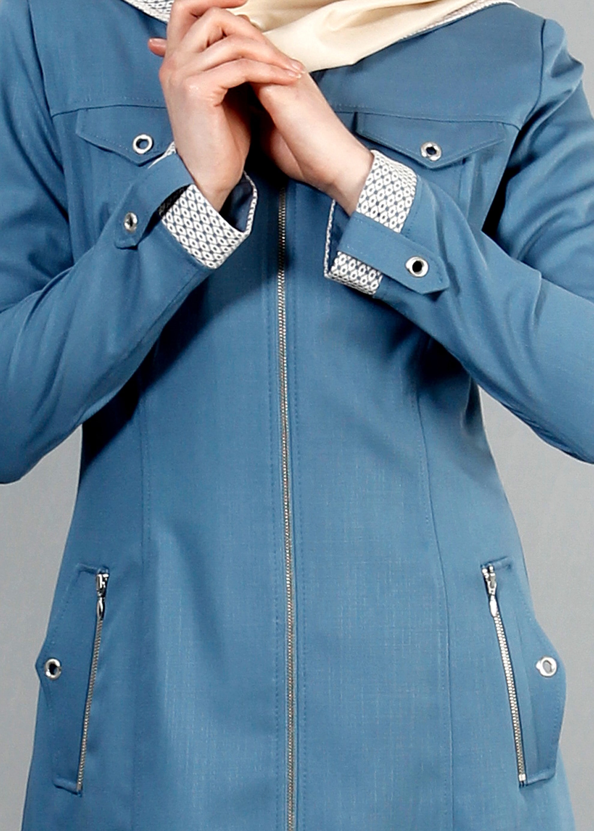 Tesettür giyim MAVİ 1738 Derin Tesettür Trench 38/46 TEK38