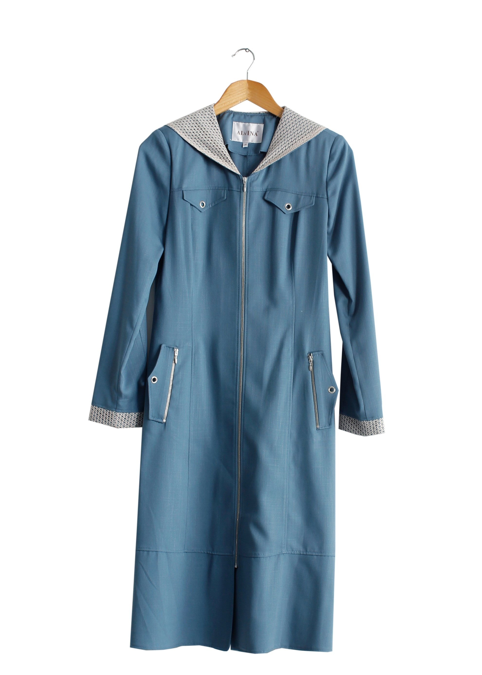 Tesettür giyim MAVİ 1738 Derin Tesettür Trench 38/46 TEK38