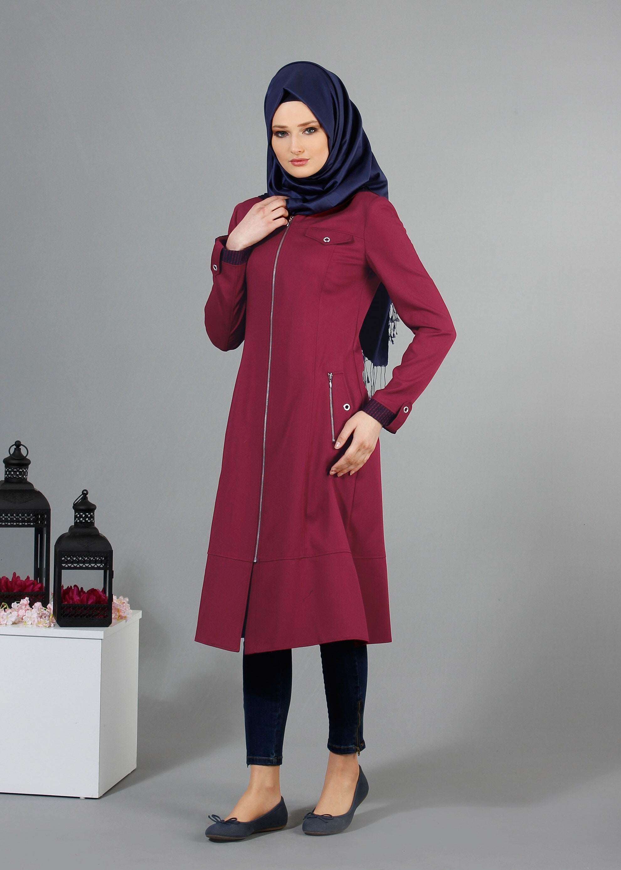 Tesettür giyim MOR 1738 Derin Tesettür Trench 38/46 TEK38