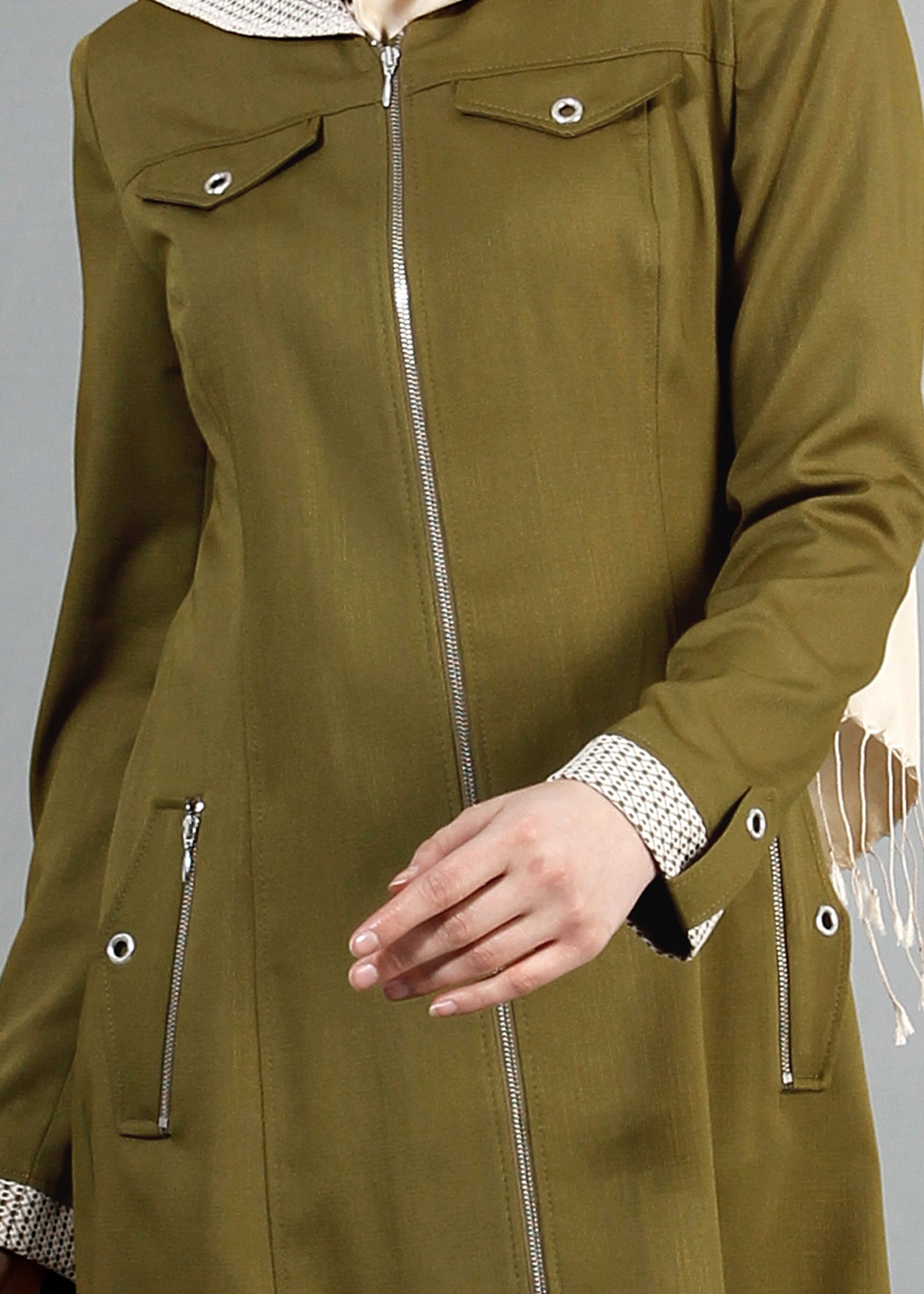 Tesettür giyim YEŞİL 1738 Derin Tesettür Trench 38/46 TEK38