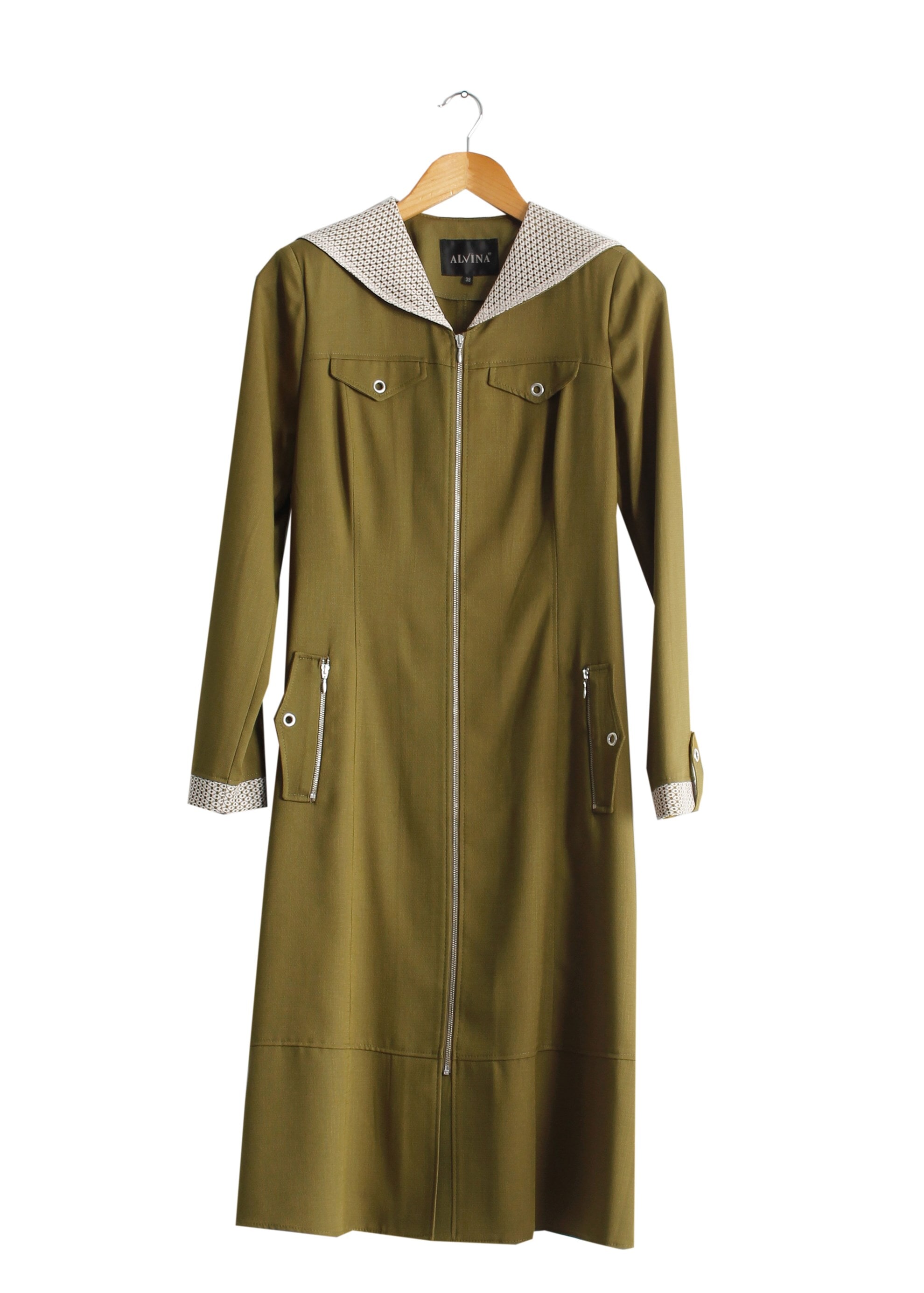 Tesettür giyim YEŞİL 1738 Derin Tesettür Trench 38/46 TEK38