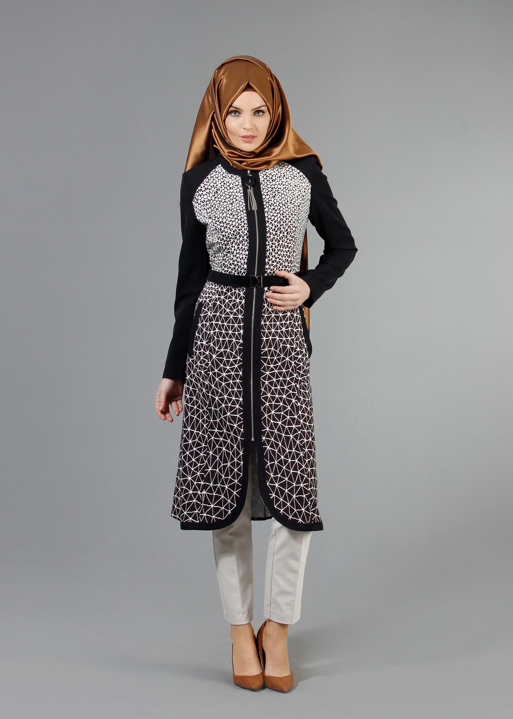 Tesettür giyim SİYAH 1741 Meriva Tesettür Trench 38/46 TEK40