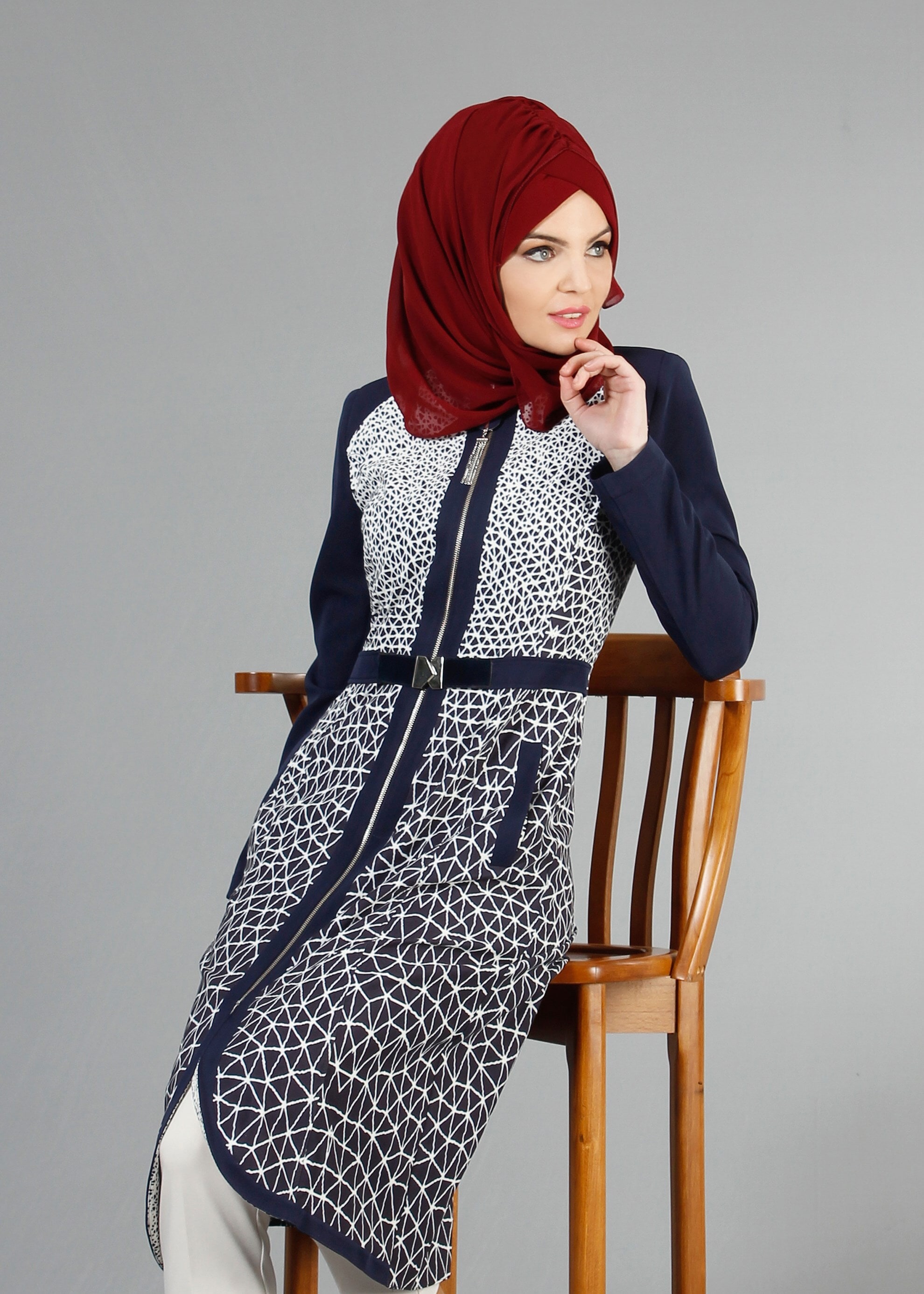 Tesettür giyim LACİVERT 1741 Meriva Tesettür Trench 38/46 TEK40