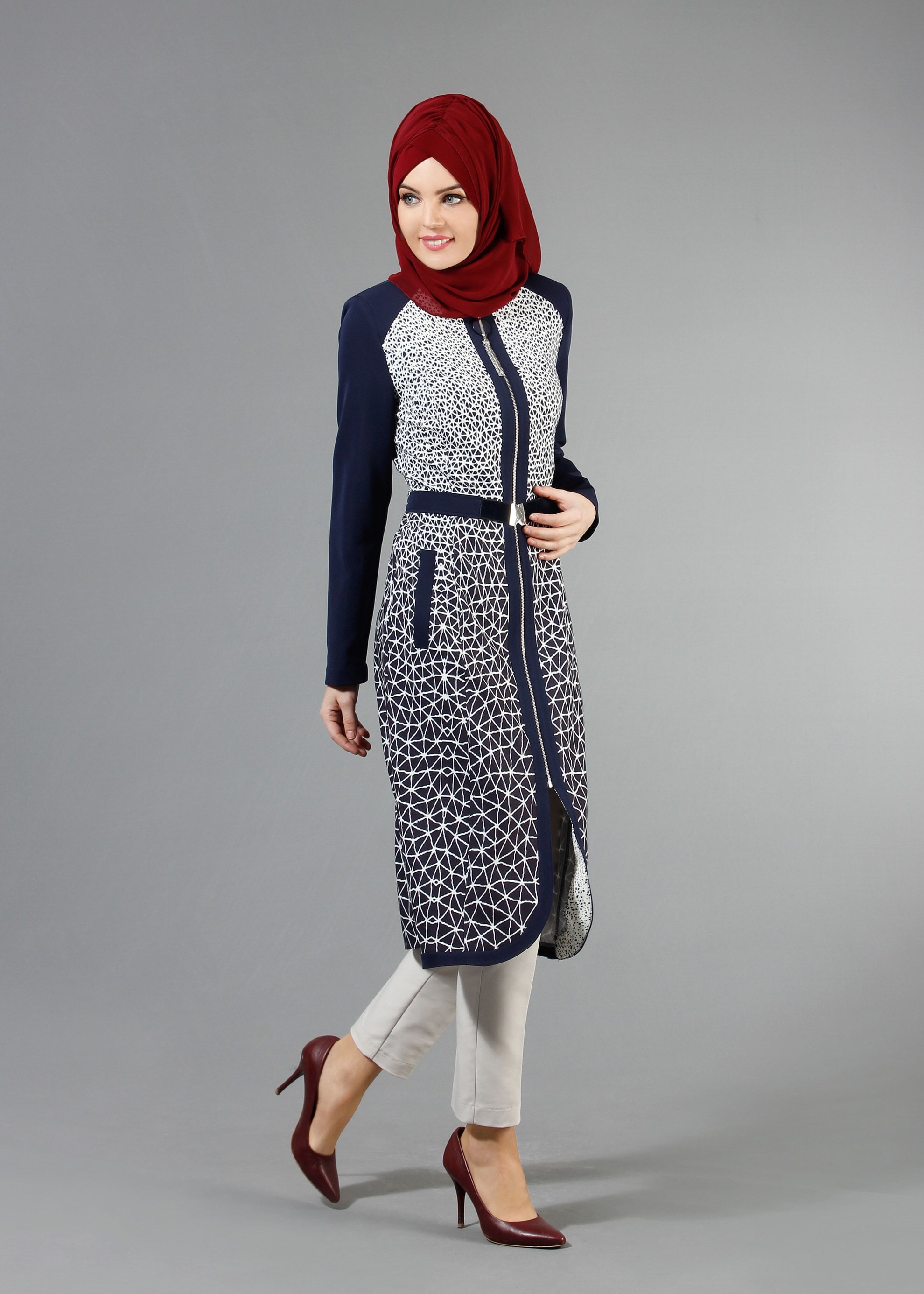 Tesettür giyim LACİVERT 1741 Meriva Tesettür Trench 38/46 TEK40