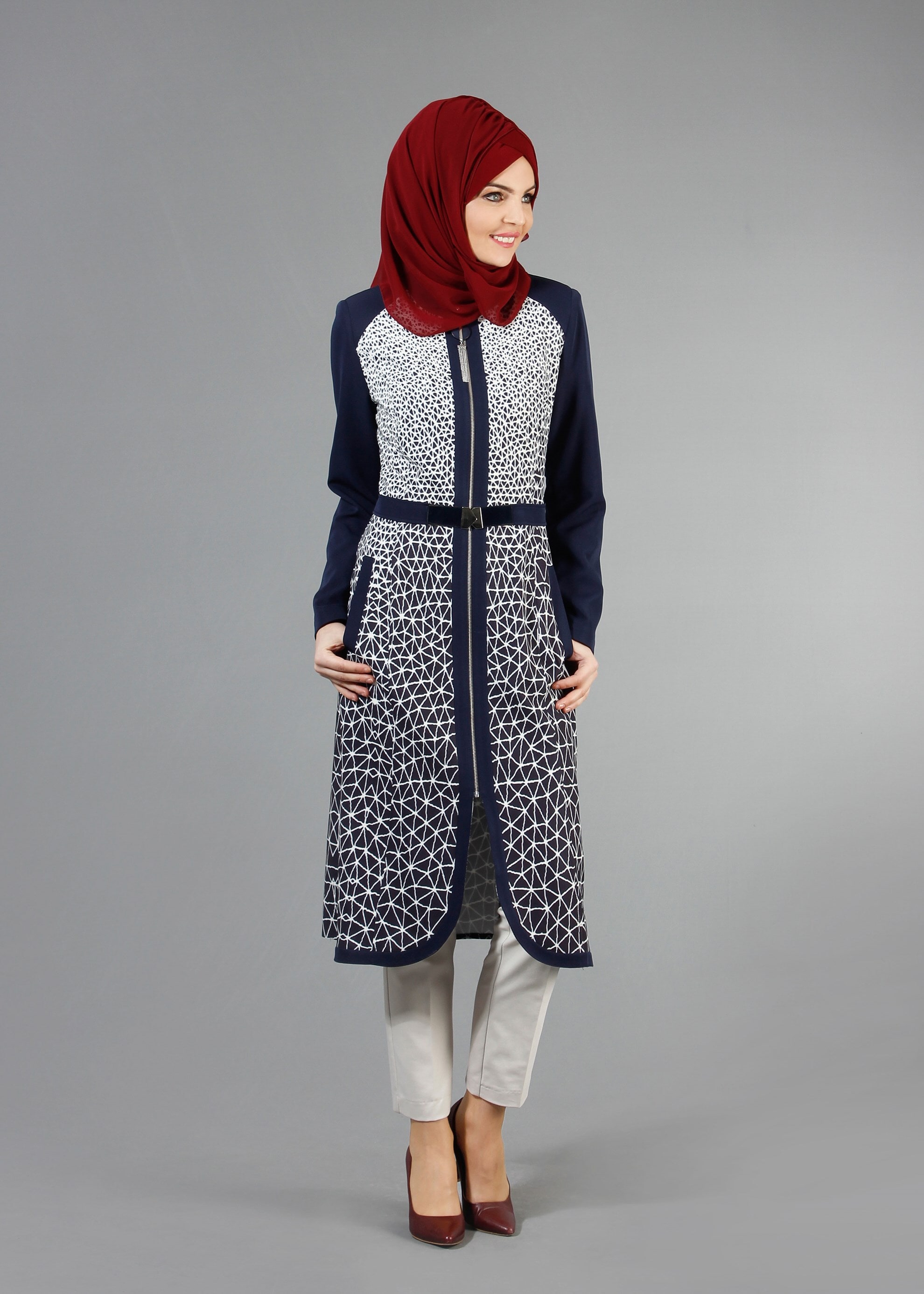 Tesettür giyim LACİVERT 1741 Meriva Tesettür Trench 38/46 TEK40
