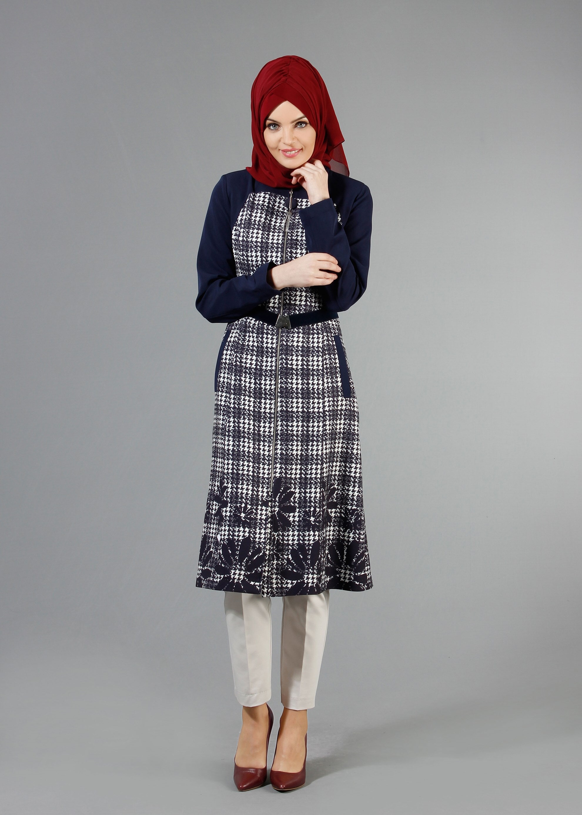 Tesettür giyim LACİVERT 1742 Meriva Tesettür Trench 38/46 TEK40