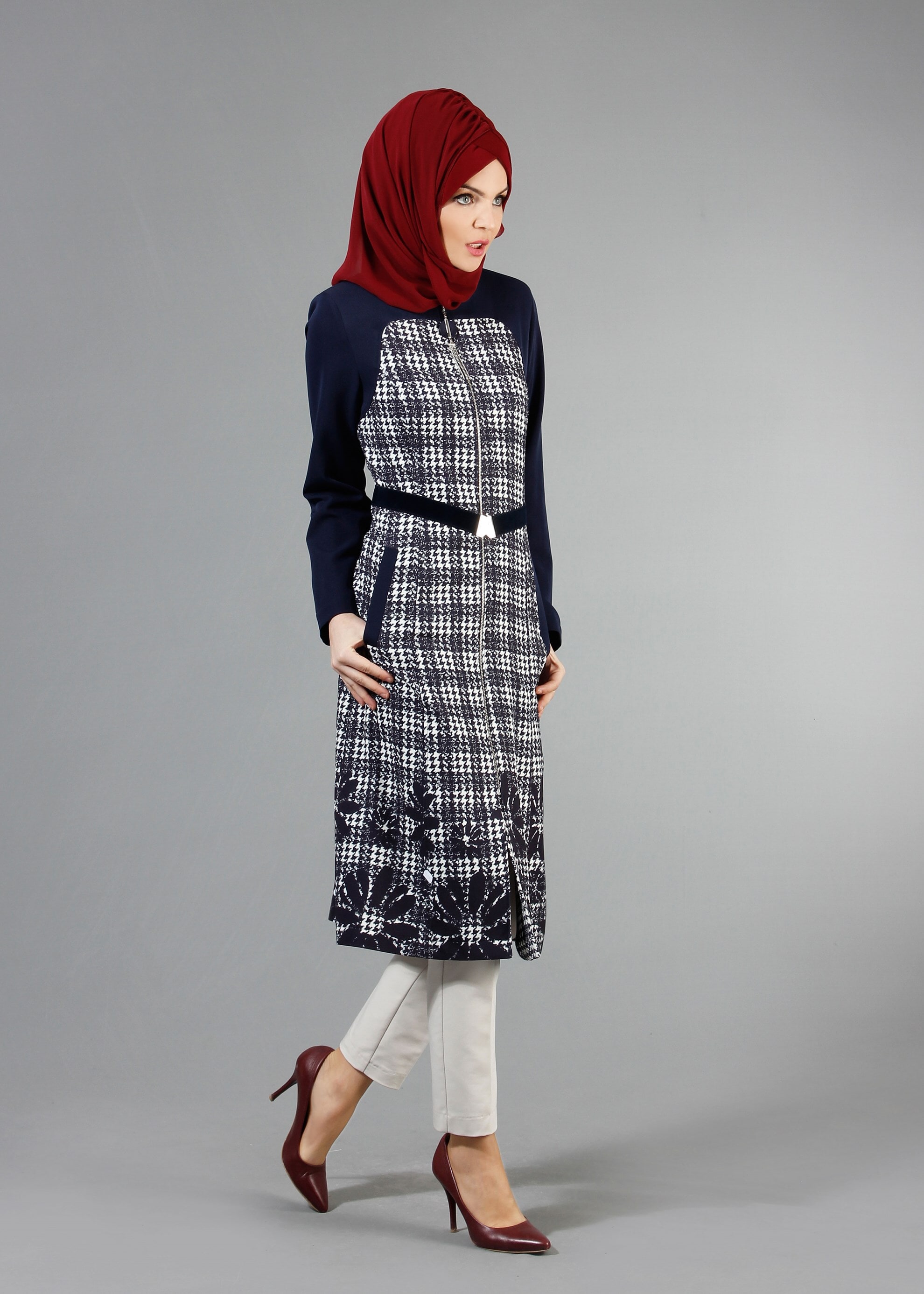 Tesettür giyim LACİVERT 1742 Meriva Tesettür Trench 38/46 TEK40