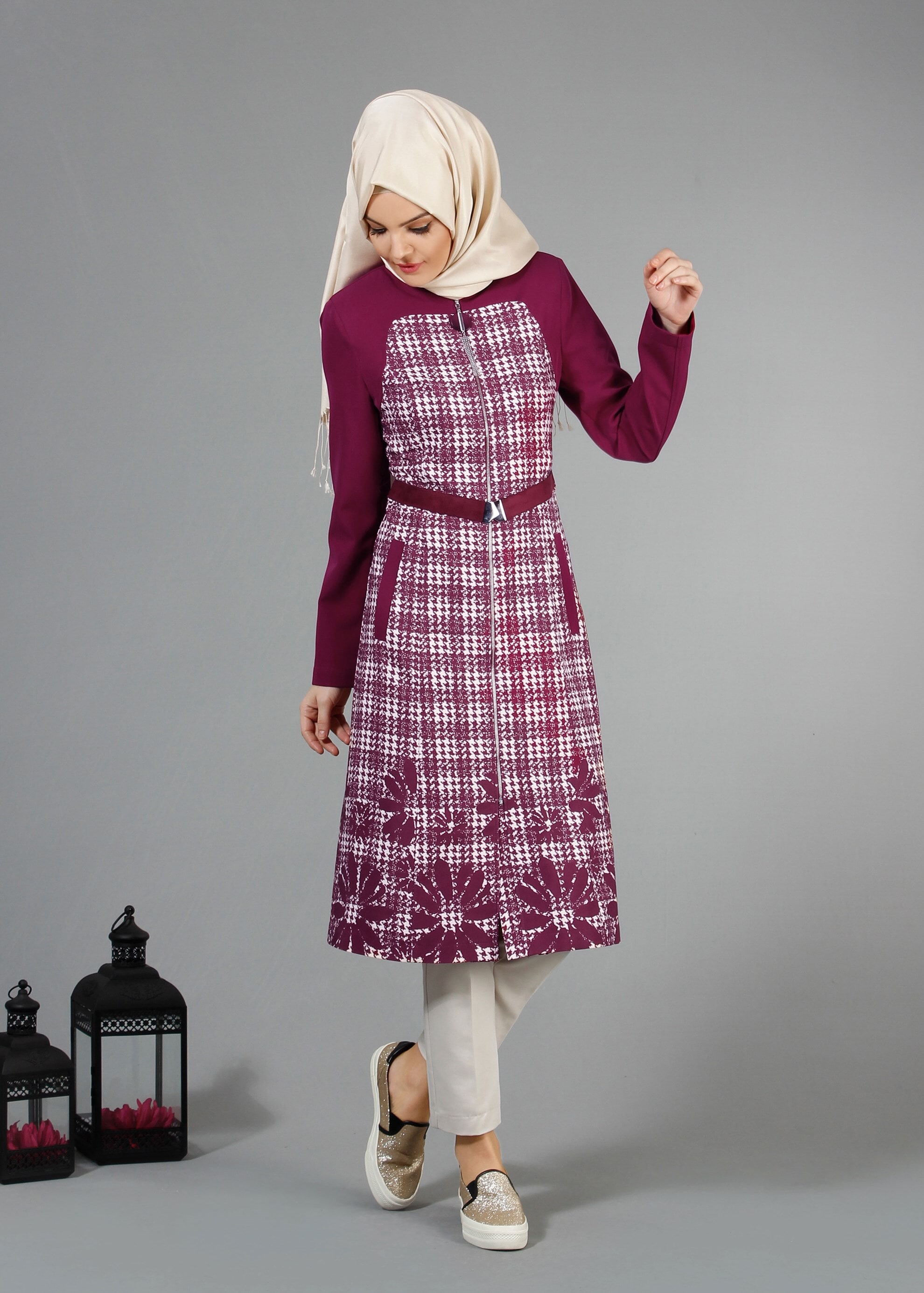 Tesettür giyim MÜRDÜM 1742 Meriva Tesettür Trench 38/46 TEK40