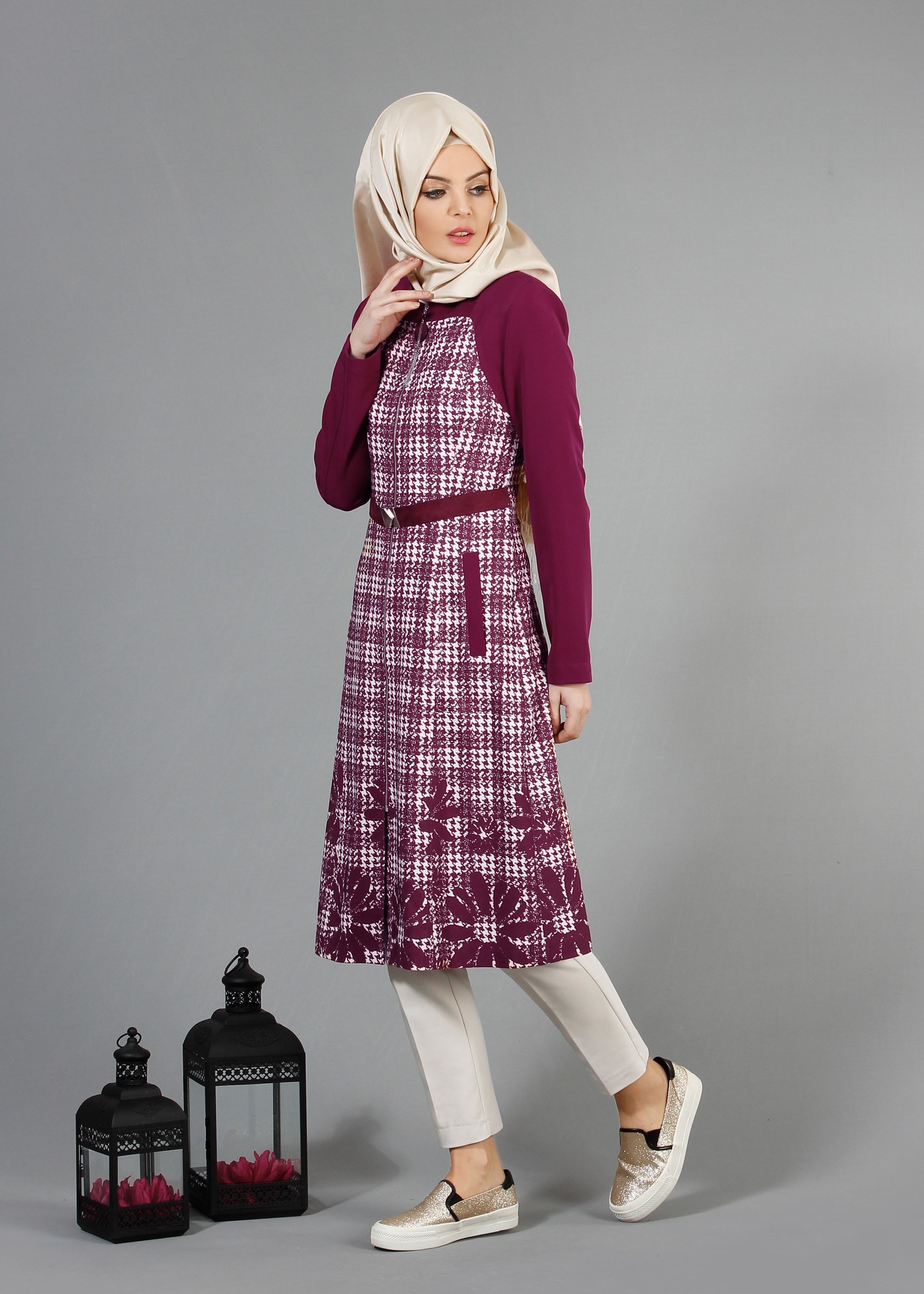 Tesettür giyim MÜRDÜM 1742 Meriva Tesettür Trench 38/46 TEK40