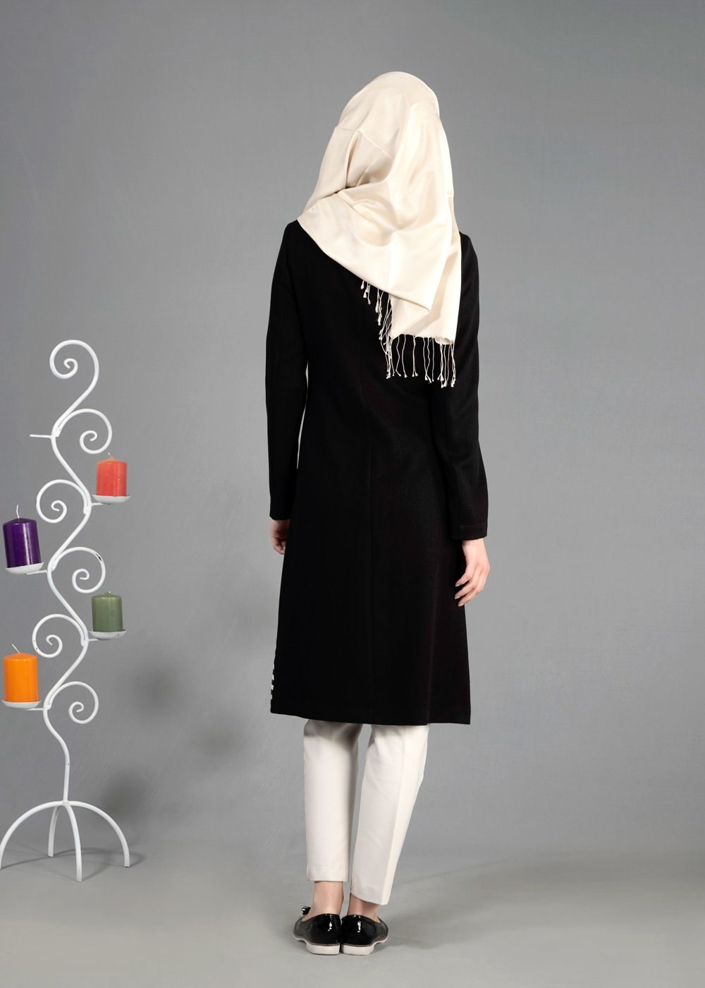 Tesettür giyim SİYAH 1743 Düz Tesettür Trench 38/46 TEK40