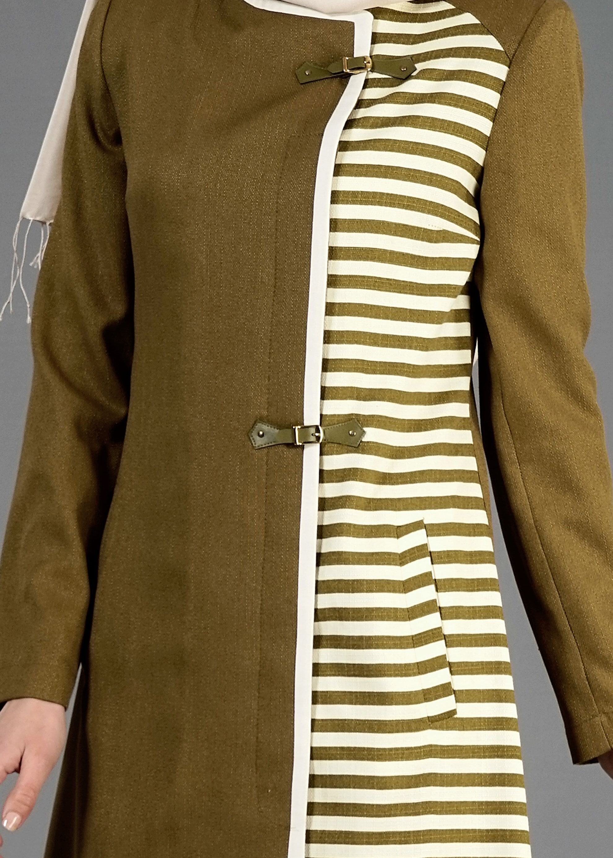 Tesettür giyim HAKİ 1743 Düz Tesettür Trench 38/46 TEK40