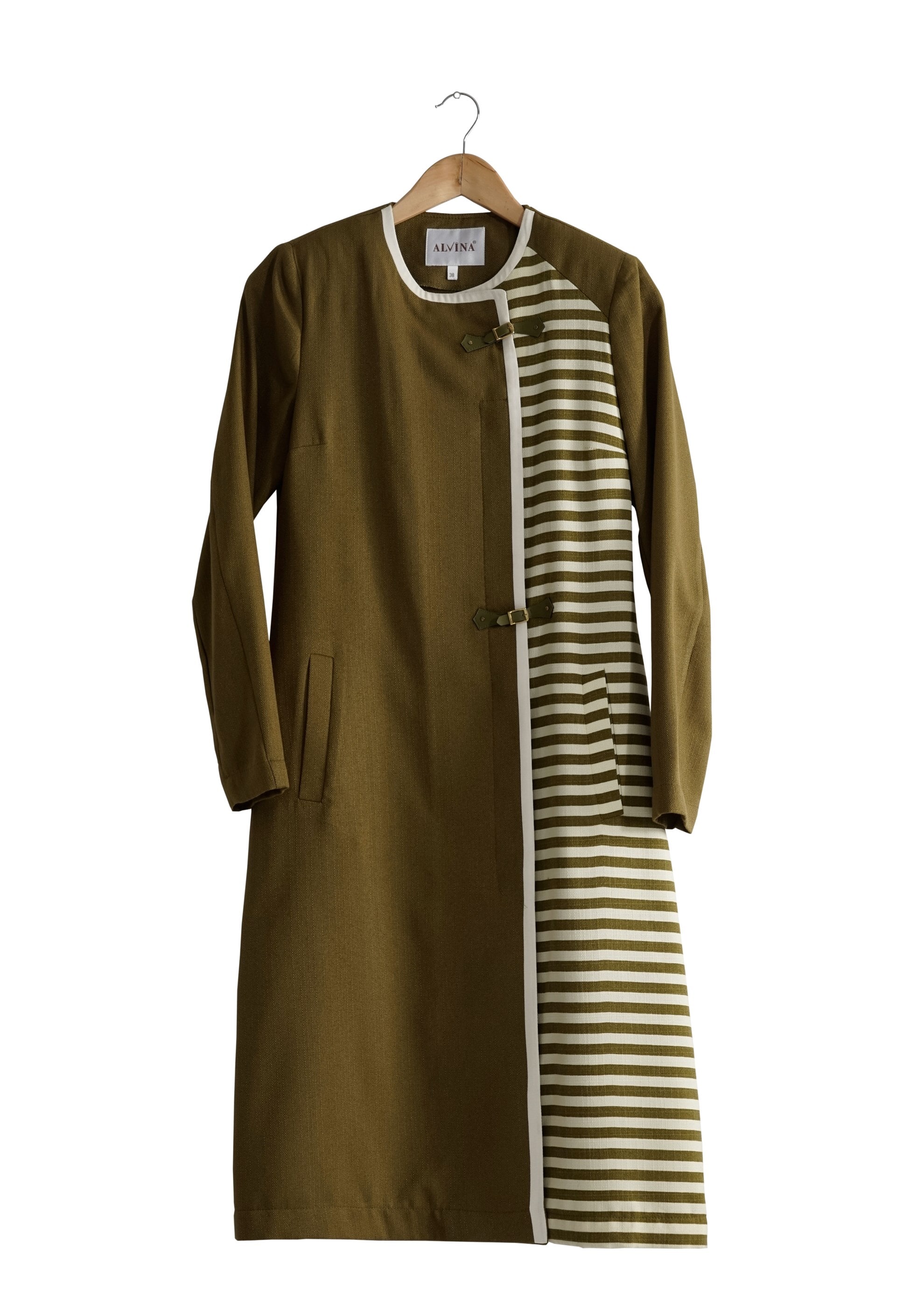 Tesettür giyim HAKİ 1743 Düz Tesettür Trench 38/46 TEK40