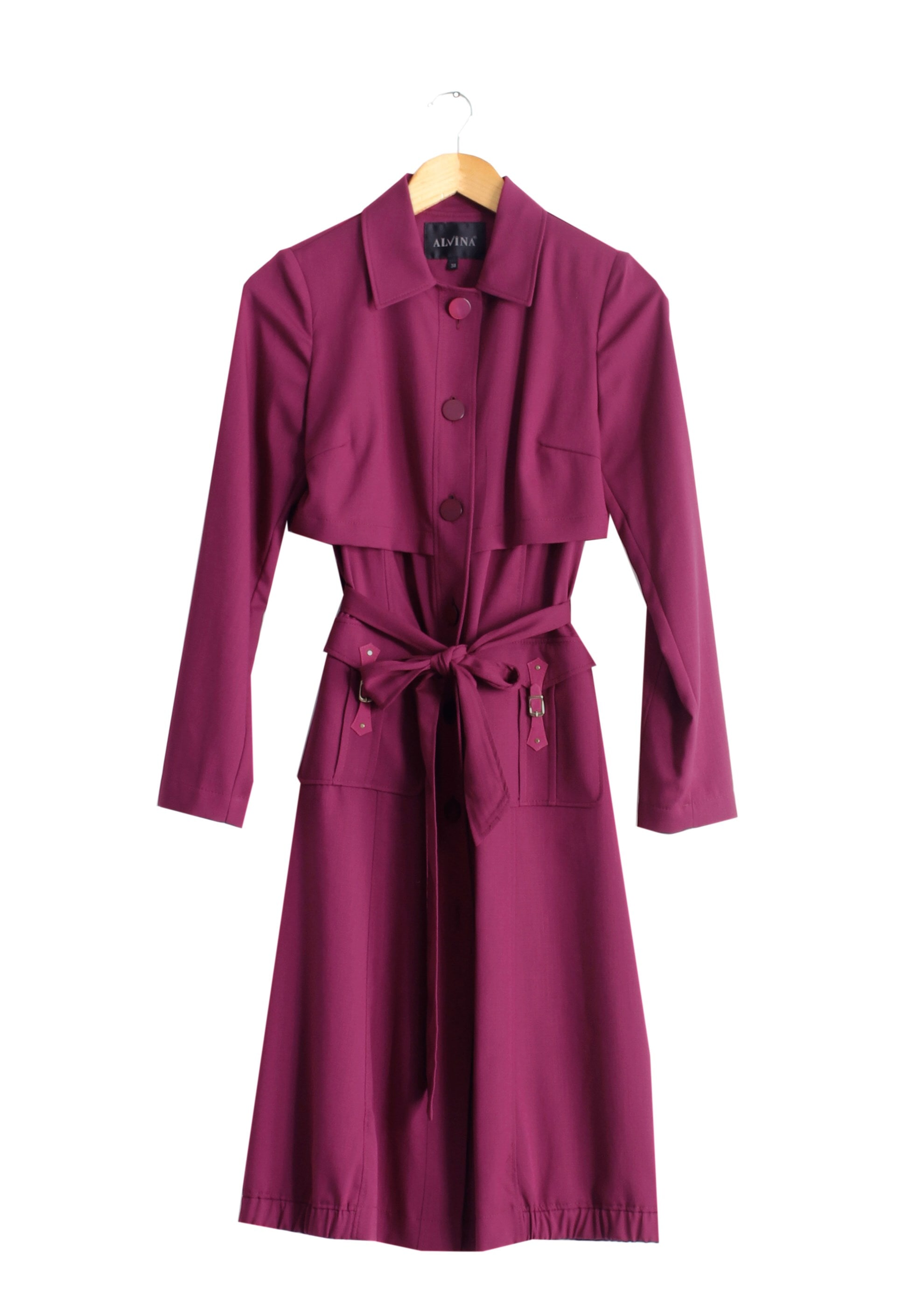 Tesettür giyim MOR DÜĞMELİ CEPLİ KUŞAKLI TRENÇKOT 1744 