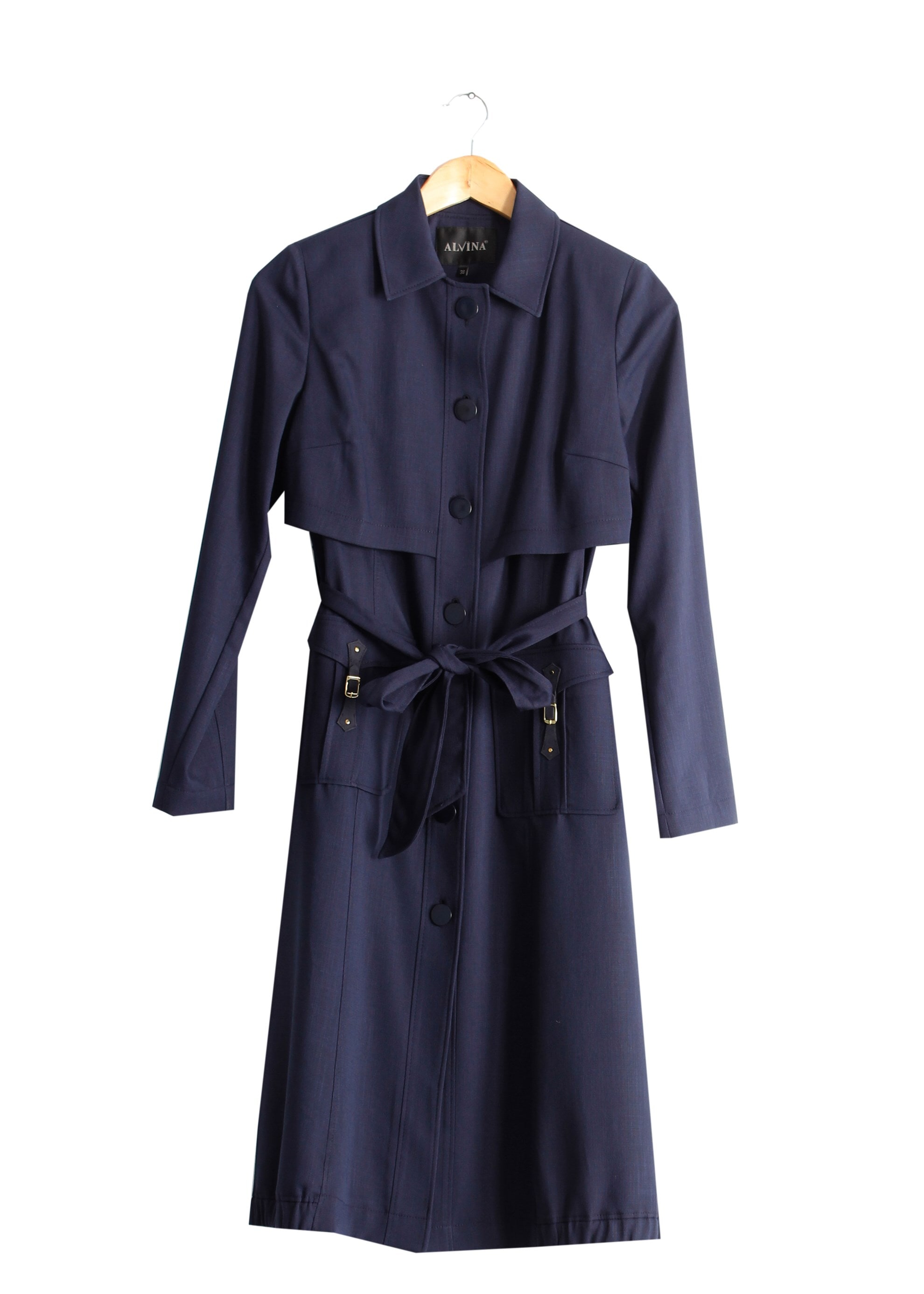 Tesettür giyim LACİVERT DÜĞMELİ CEPLİ KUŞAKLI TRENÇKOT 1744 