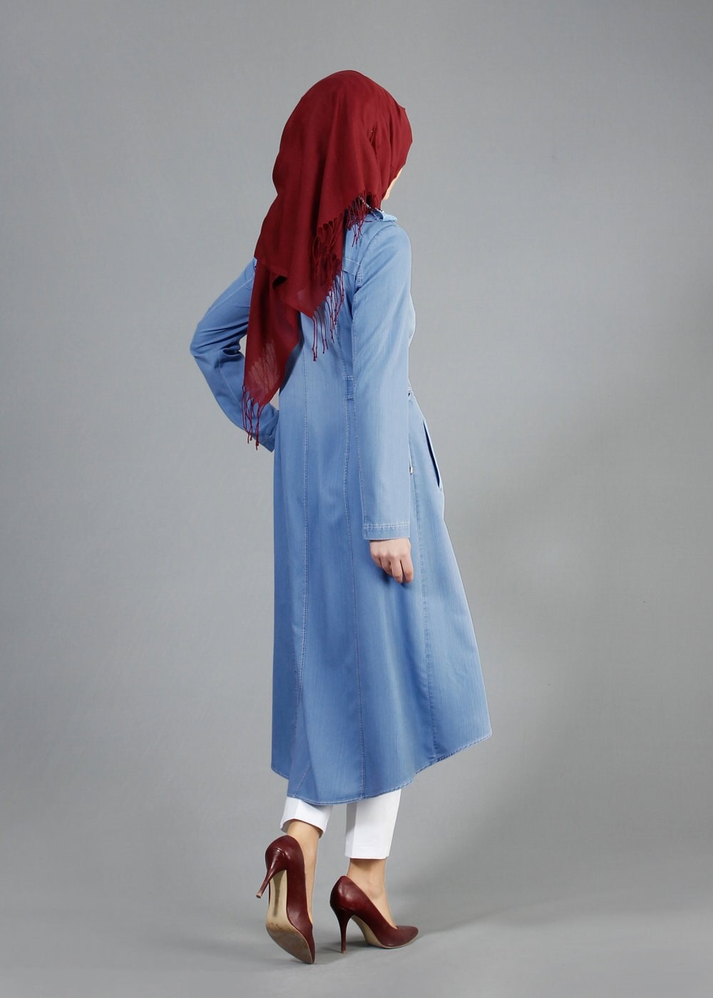 Tesettür giyim MAVİ 1746 Maryel Flamlı Tesettür Trench 38/46