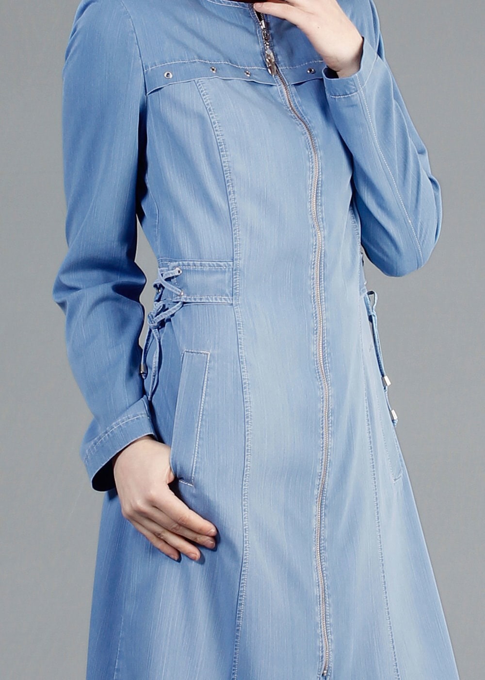 Tesettür giyim MAVİ 1746 Maryel Flamlı Tesettür Trench 38/46