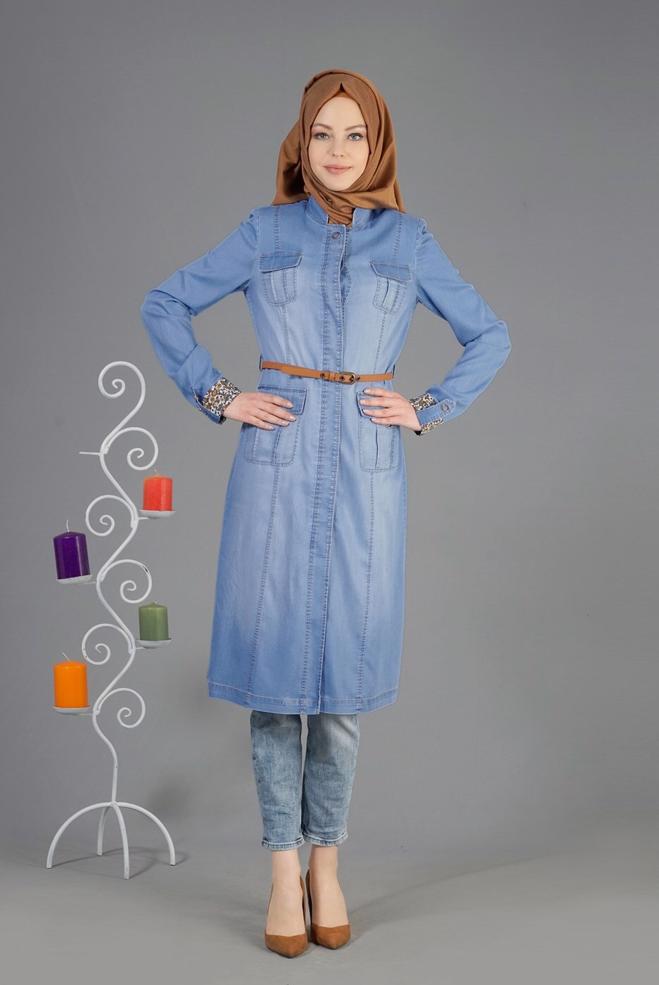 Vêtements hijab BLEU 1747 Maryel  Flamlı Tesettür Trench 38/46 TEK38 - ALVİNA