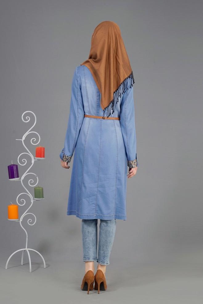 Vêtements hijab BLEU 1747 Maryel  Flamlı Tesettür Trench 38/46 TEK38 - ALVİNA