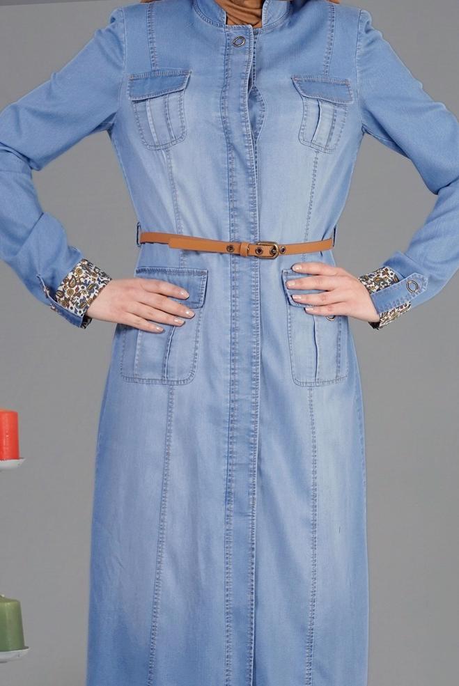 Vêtements hijab BLEU 1747 Maryel  Flamlı Tesettür Trench 38/46 TEK38 - ALVİNA