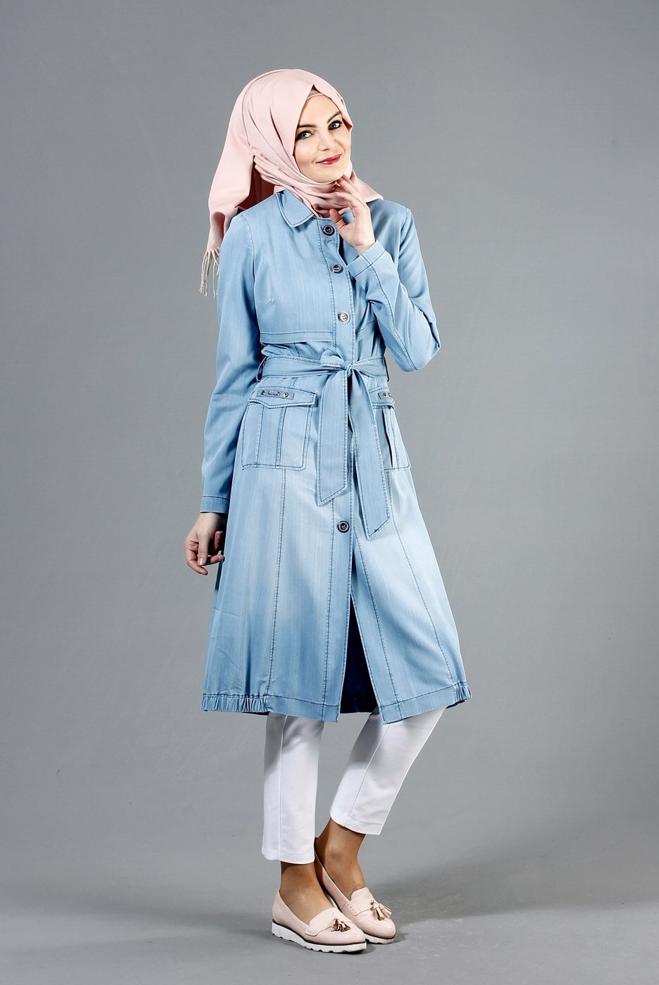 Vêtements hijab BLEU 1748 MARYEL FLAMLI TRENCH 36/44(38/40) TEK38 - ALVİNA