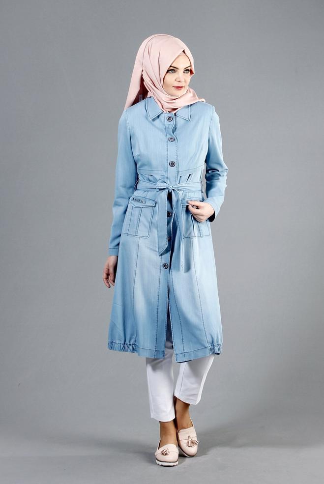 Vêtements hijab BLEU 1748 MARYEL FLAMLI TRENCH 36/44(38/40) TEK38 - ALVİNA