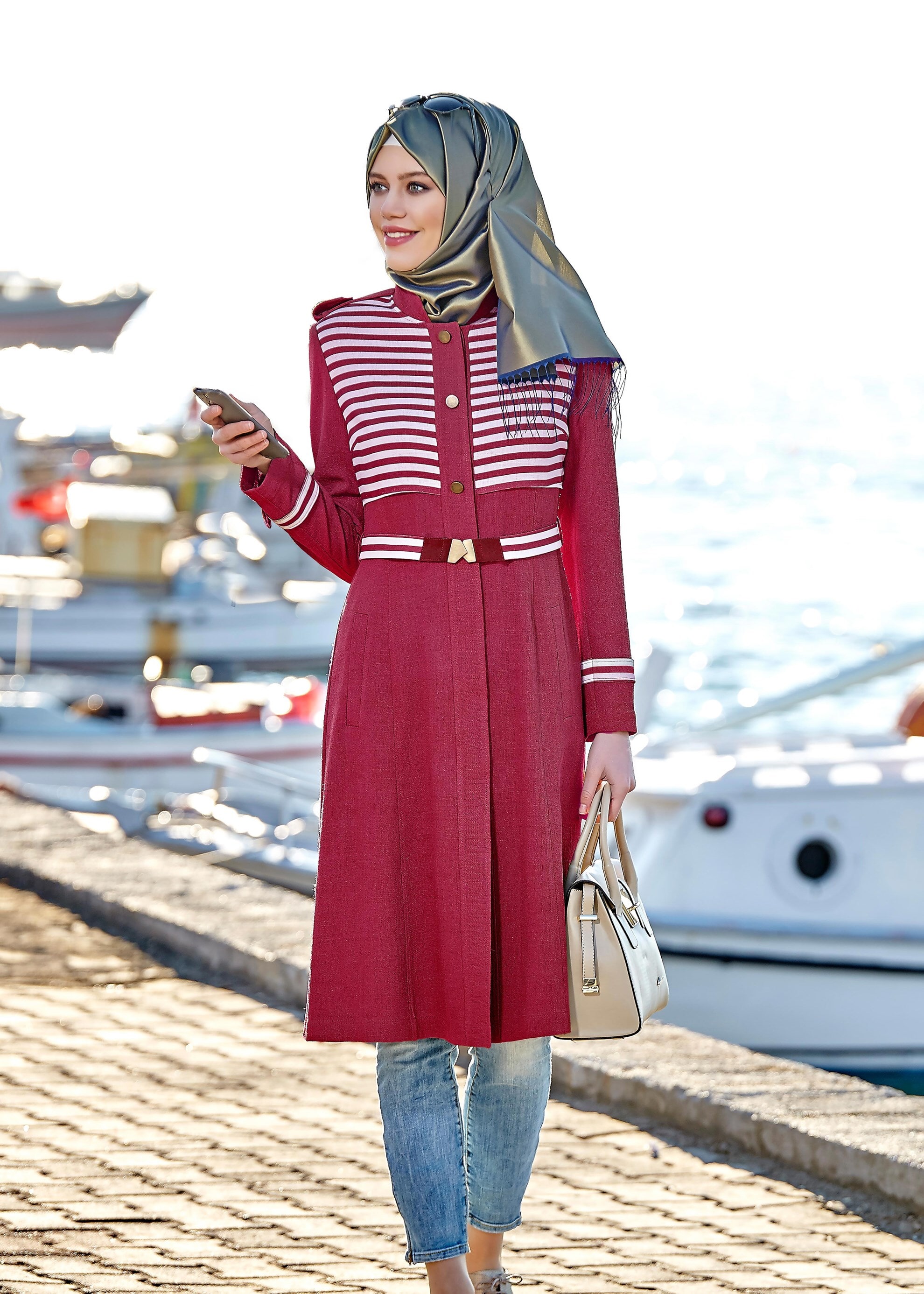 Tesettür giyim FUŞYA 1753 Düz Tesettür Trench 36/44 TEK38