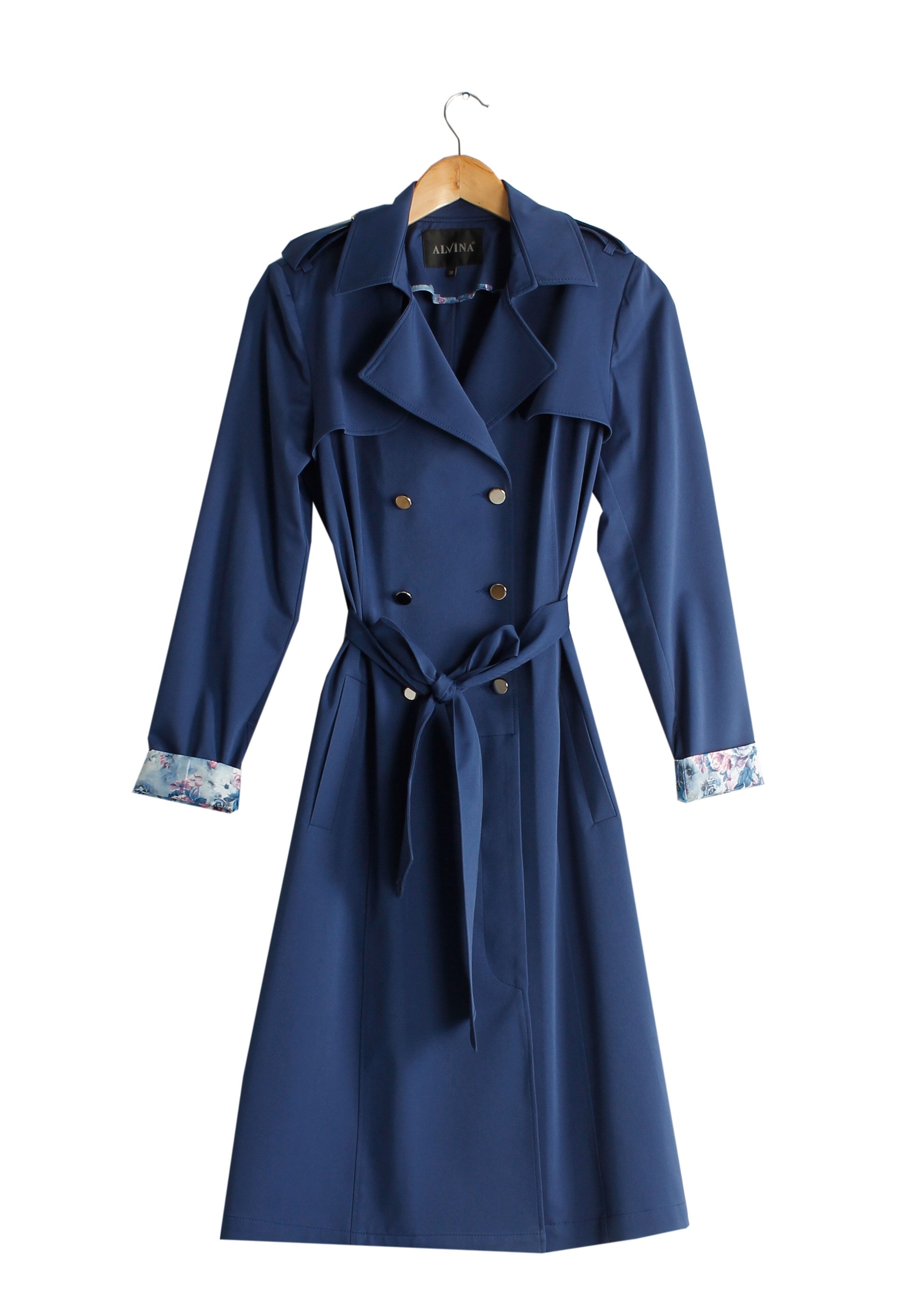 Tesettür giyim LACİVERT KRUVAZE YAKA DÜĞMELİ KUŞAKLI TRENÇKOT 1756 