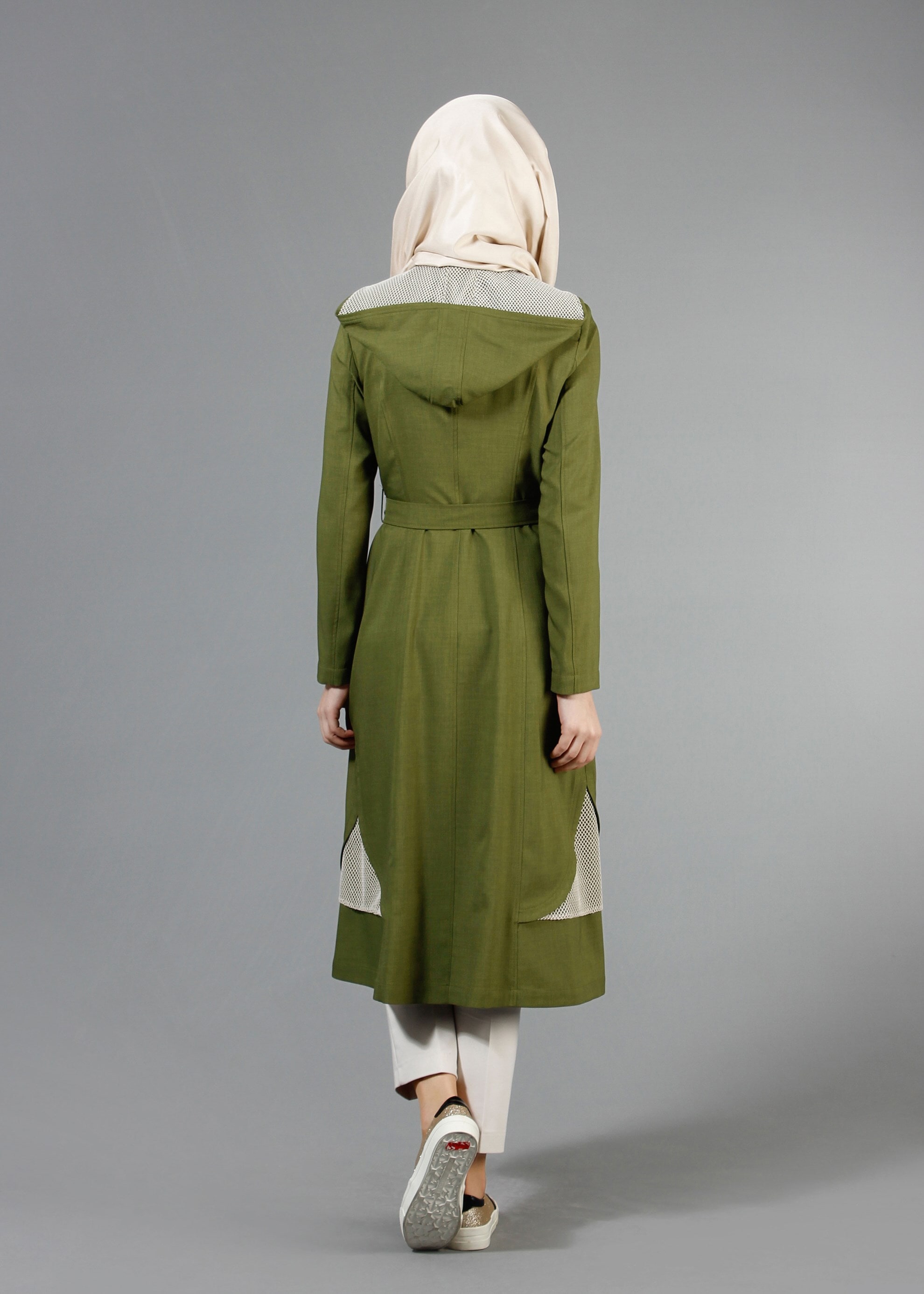 Tesettür giyim YEŞİL 1767 Marmaris Tesettür Trench 38/46 TEK38