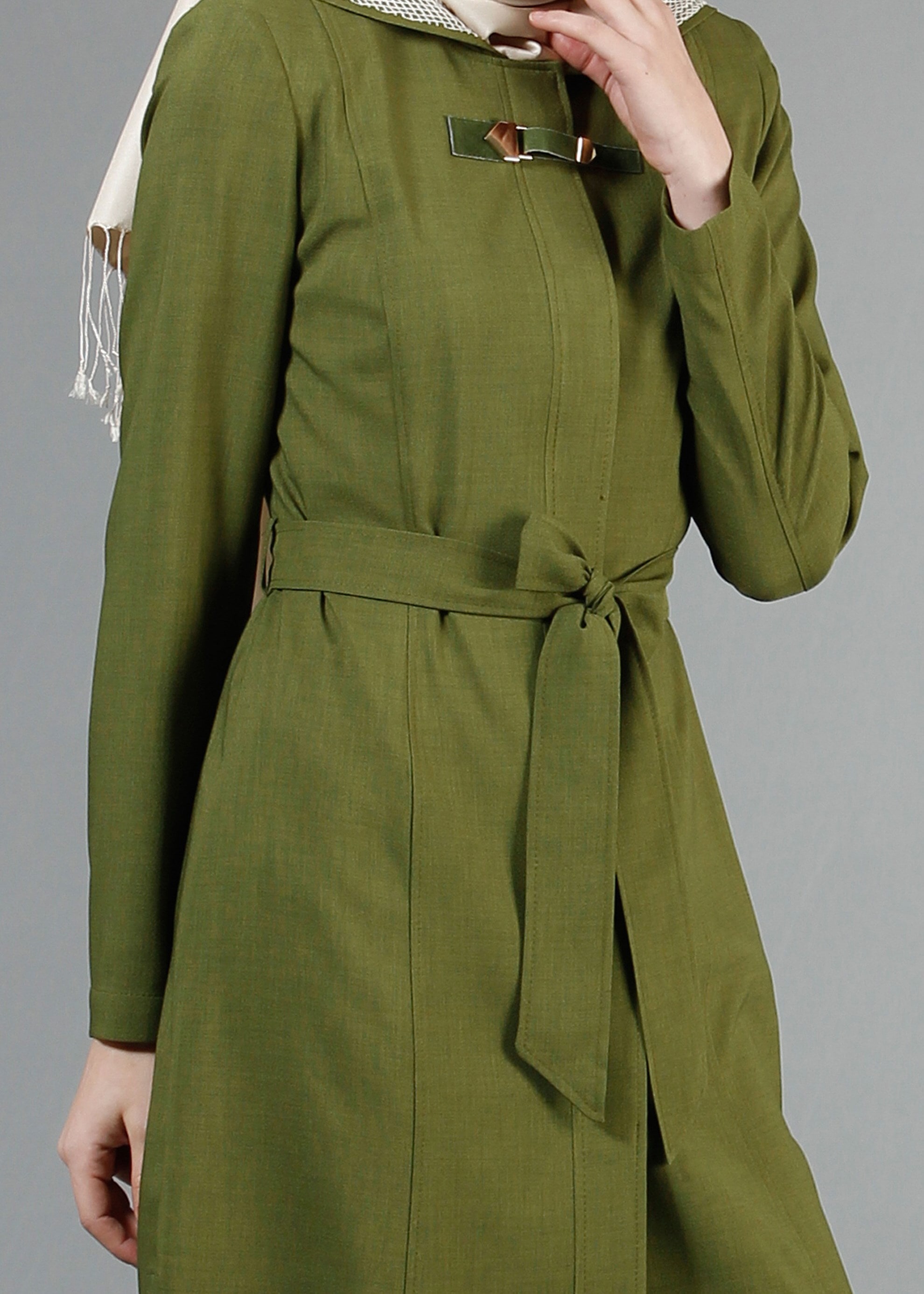 Tesettür giyim YEŞİL 1767 Marmaris Tesettür Trench 38/46 TEK38