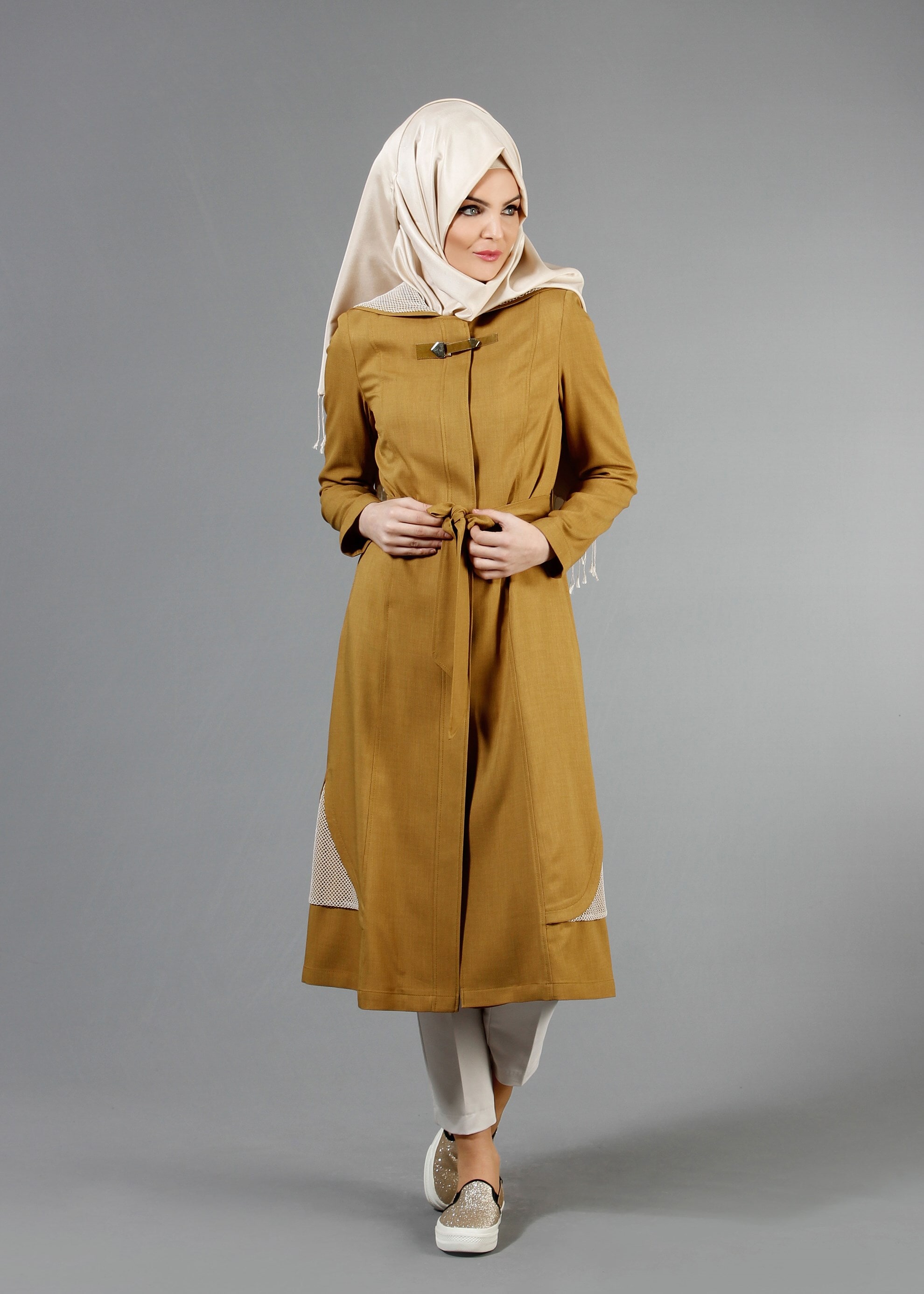 Tesettür giyim SARI 1767 Marmaris Tesettür Trench 38/46 TEK38