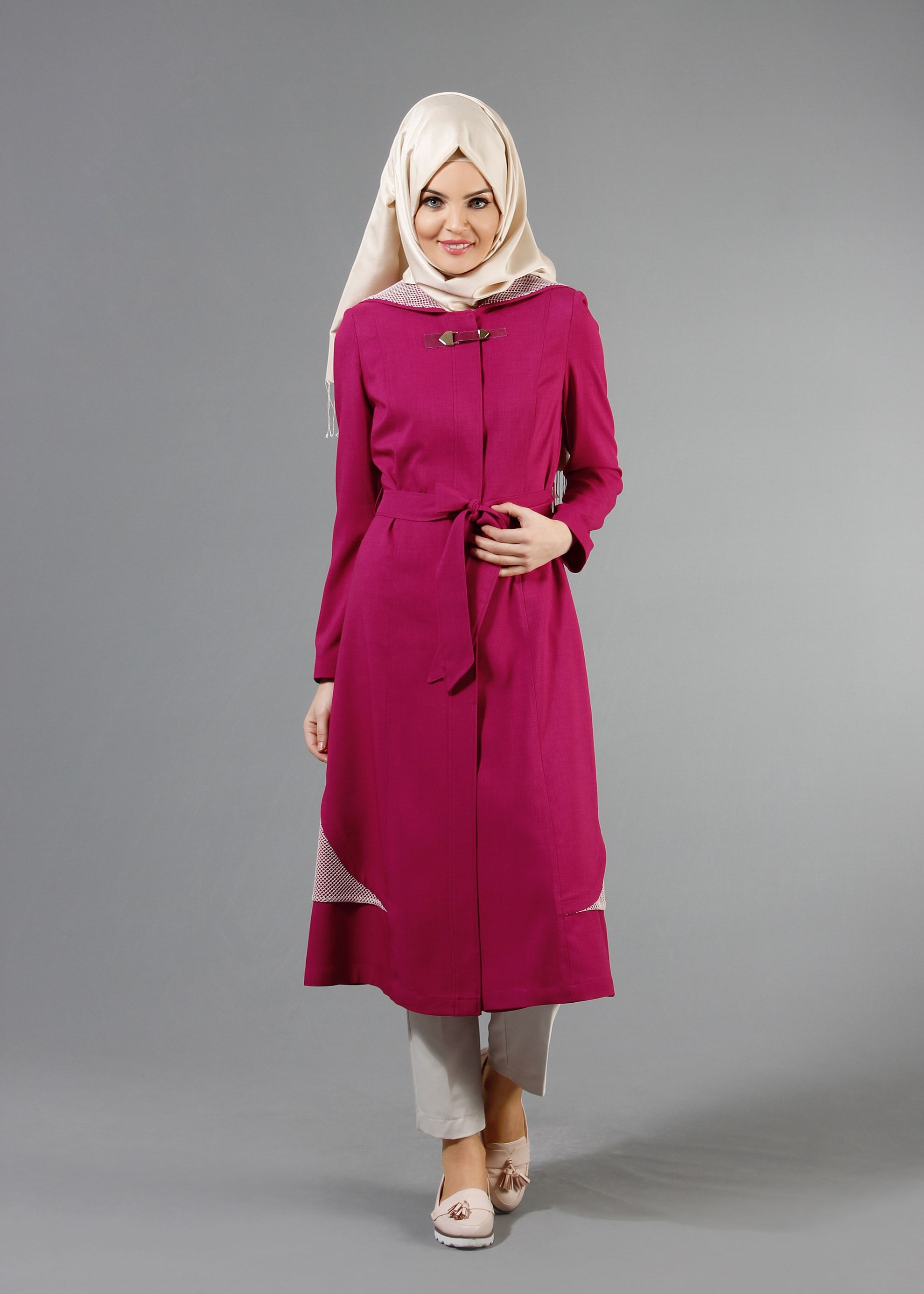 Tesettür giyim FUŞYA 1767 Marmaris Tesettür Trench 38/46 TEK38