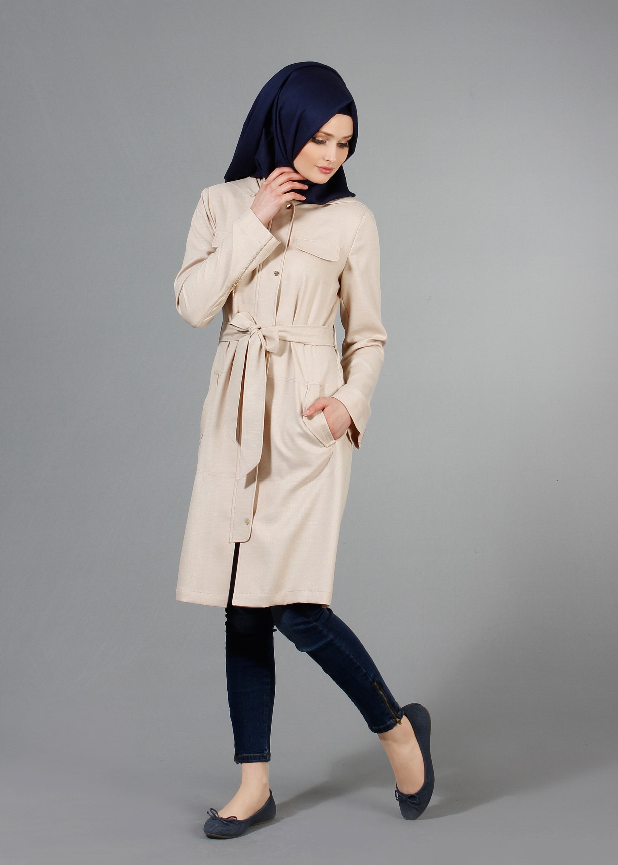 Tesettür giyim BEJ 1770 New Shine Tesettür Trench 36/44(38-40) TEK38
