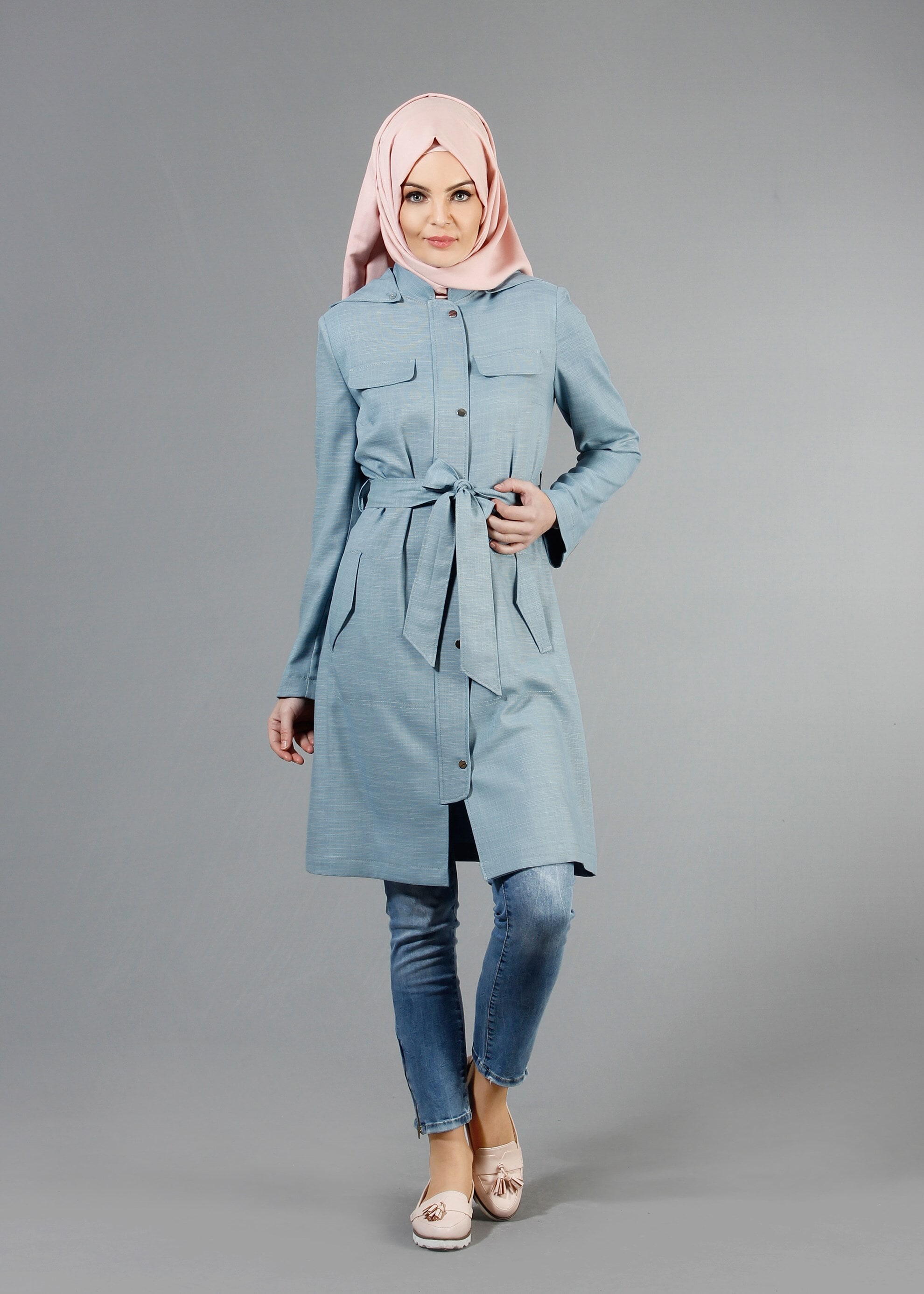 Tesettür giyim MAVİ 1770 New Shine Tesettür Trench 36/44(38-40) TEK38