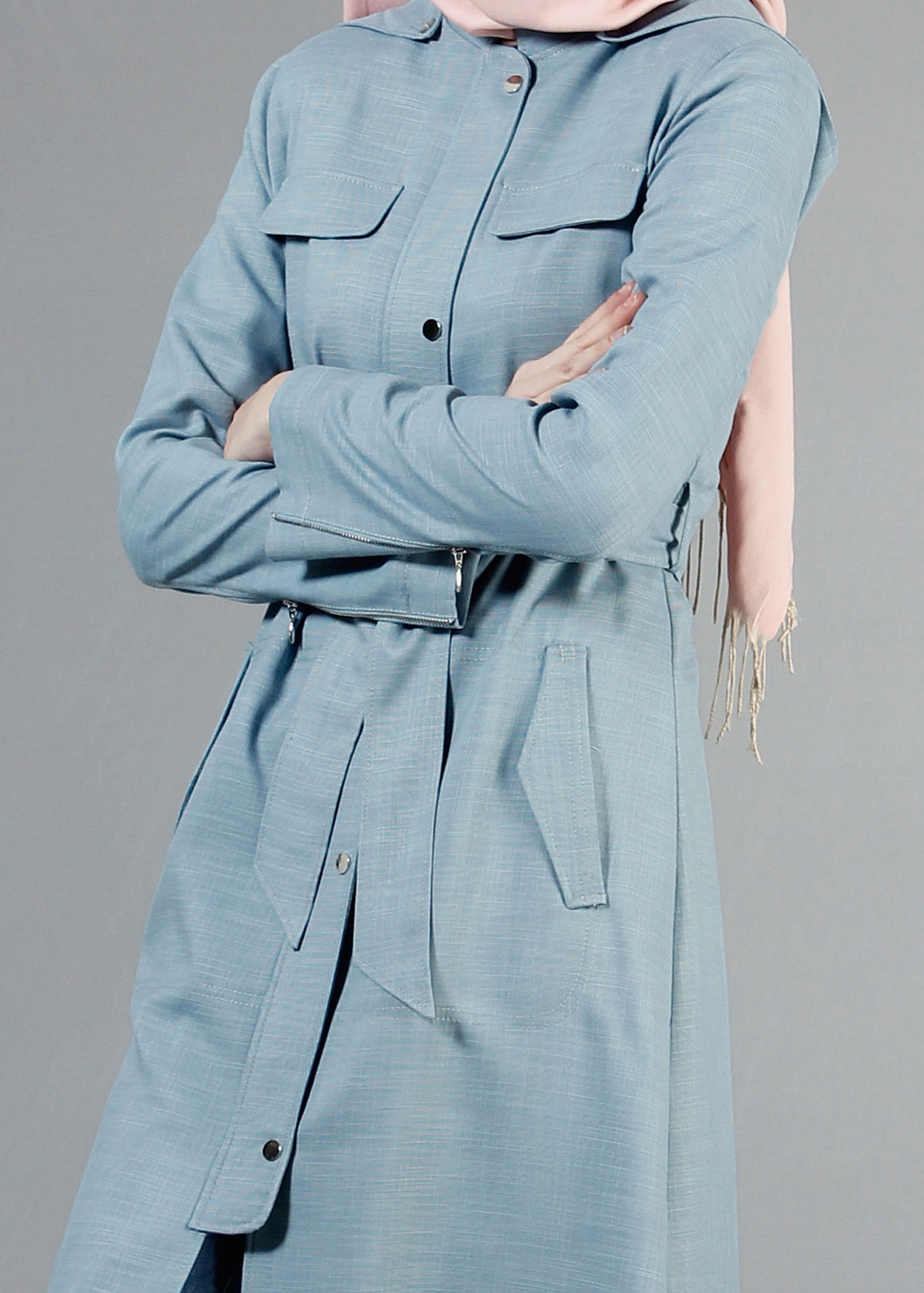 Tesettür giyim MAVİ 1770 New Shine Tesettür Trench 36/44(38-40) TEK38