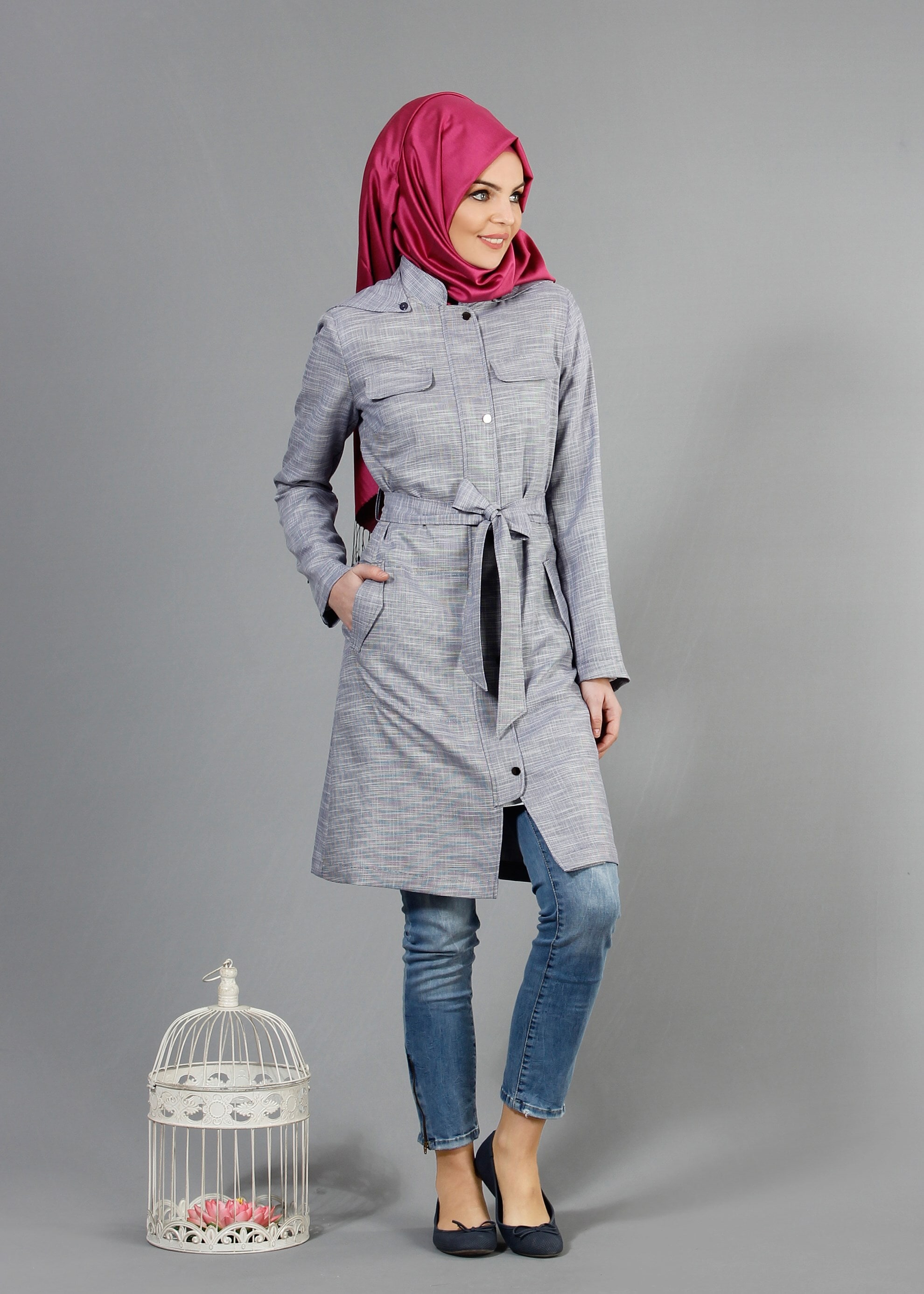 Tesettür giyim LACİVERT 1770 New Shine Tesettür Trench 36/44(38-40) TEK38