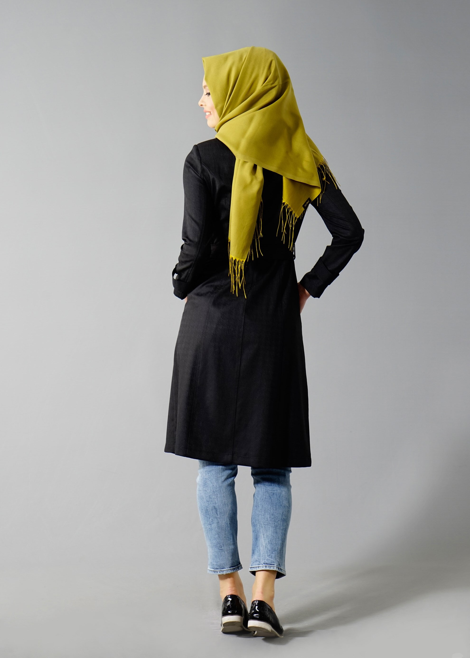 Tesettür giyim SİYAH 1771 Beril Tesettür Trench 38/44 TEK38